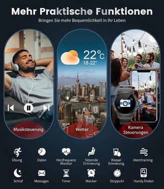 Lige Smartwatch Herren Telefonfunktion AMOLED Touchscreen 120+ Sportmodi Smartwatch (1,43 Zoll, Android iOS), Sportuhr mit Herzfrequenz Schlafüberwachung Blutdruckmessung IP68