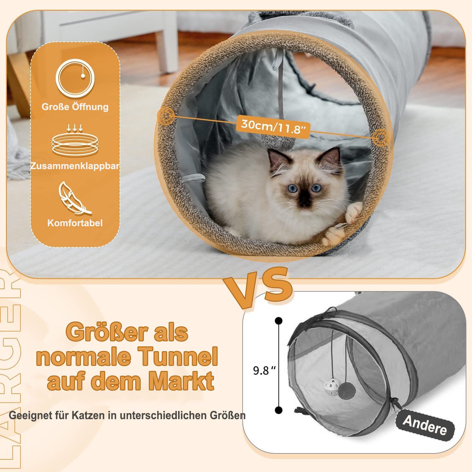 SURFOU Agility-Tunnel Katzentunnel Faltbarer Rascheltunnel mit Spielzeugball Kunstwildleder, Kunstwildleder, Katzen Spielzeug Katzen Zubehör mit Spielzeugball, Spieltunnel für Katzen, Kaninchen Spielzeug, Tunnel für Wohnungskatzen, 130 * 30cm, für Katzen Welpen Kaninchen oder Kleintiere (1-tlg) Katzentunnel rund, faltbar, aus robustem Kunstwildleder