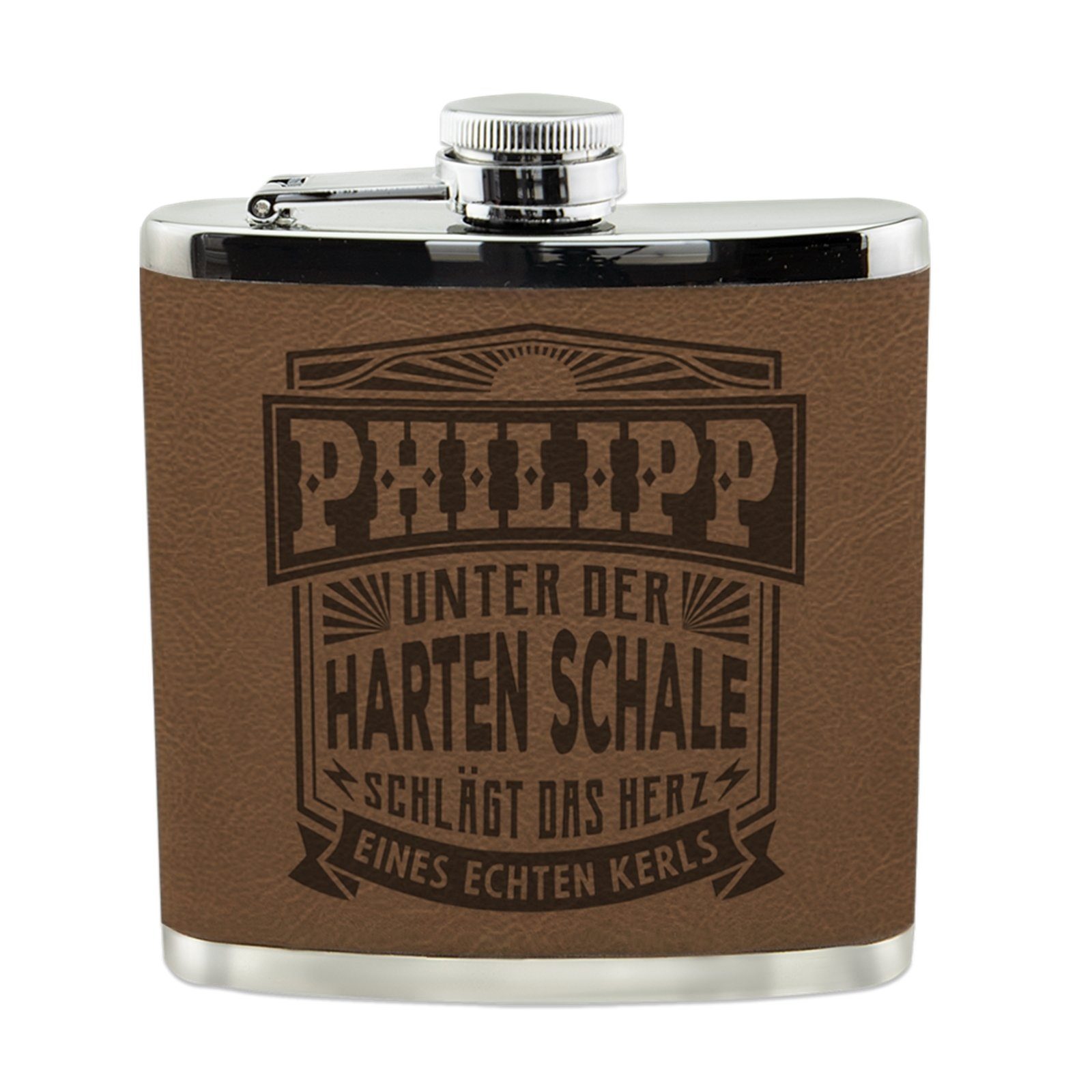 HTI-Living Flachmann Echter Kerl Flachmann Philip, Männer Trinkflasche mit Kunstleder