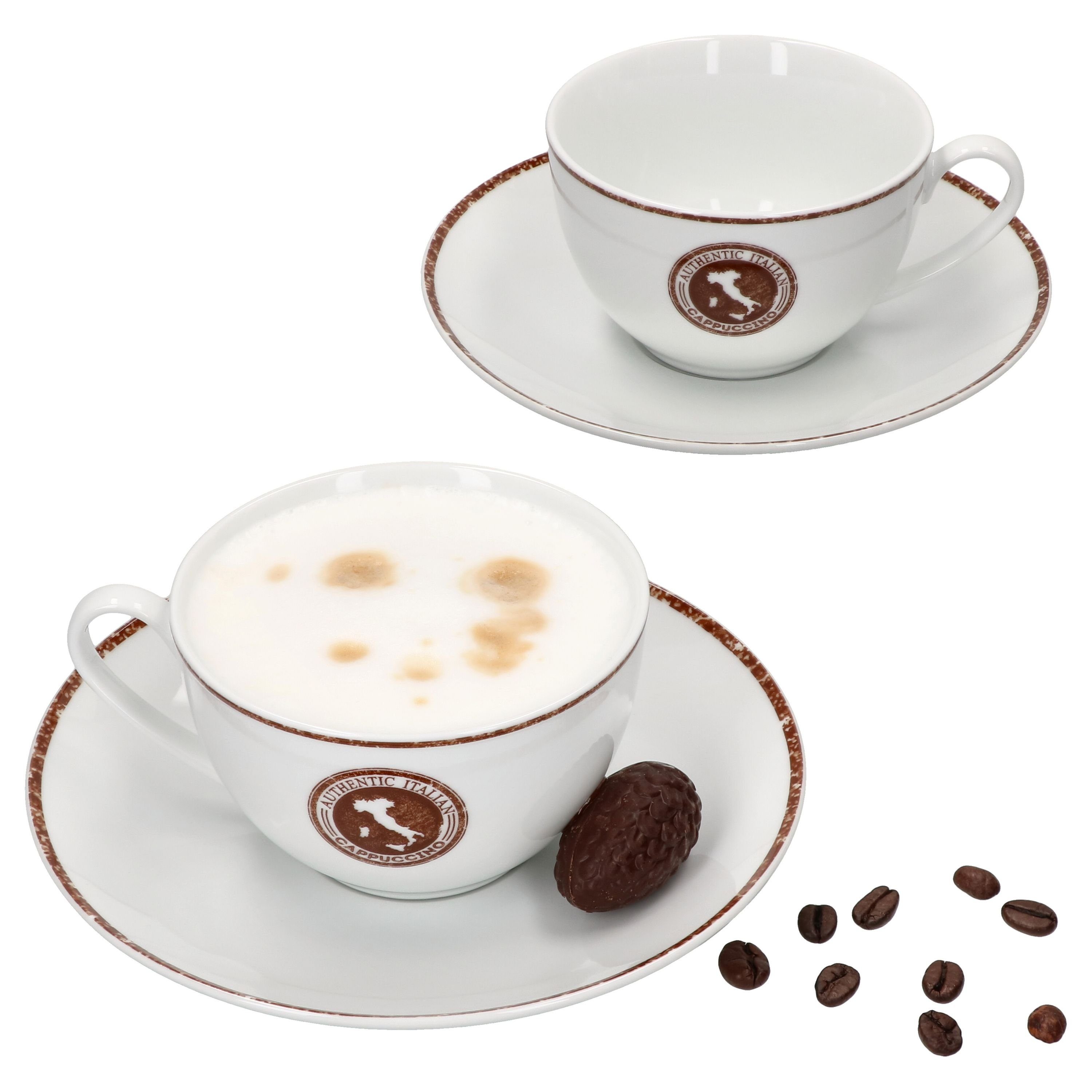 Ritzenhoff & Breker Becher 4tlg Set Authentic Italian Cappuccinotasse + Untertasse Cappuccino, Porzellan
