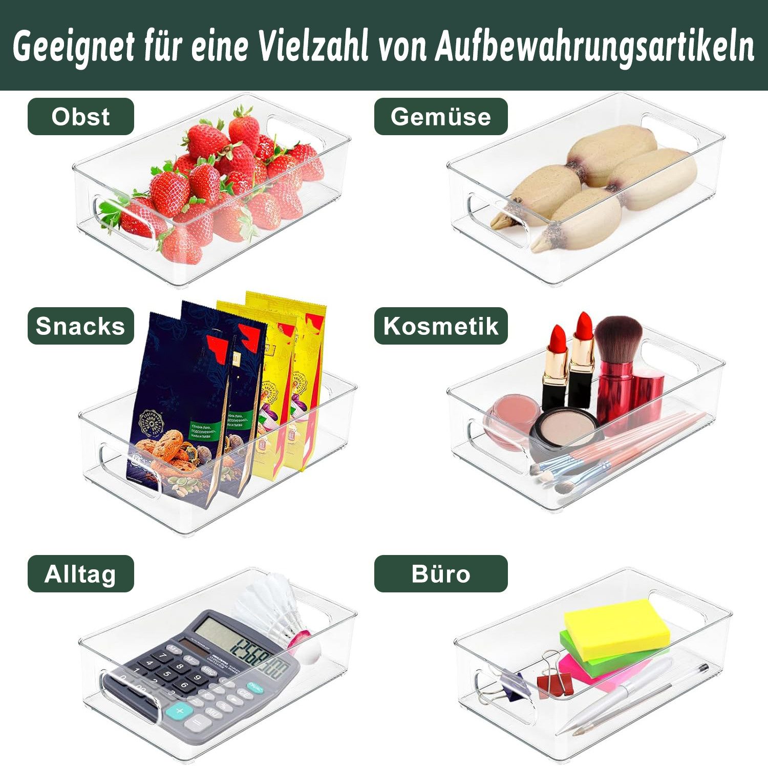 Refined Living Aufbewahrungsbox Kühlschrank Organizer Set Stapelbar - 9er Set (3 Größe) Korbeinsatz (Küchen Organizer mit Griff Küchenorganizer-Set Vorratsdose  – Bild 5 von 5