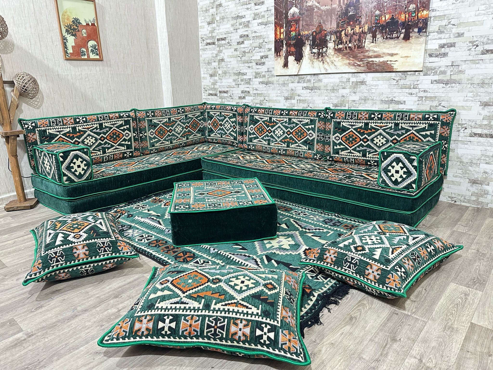 Sofa Arabische Ecke Majlis, Orientalische Sitzecke, Grün-groß-2