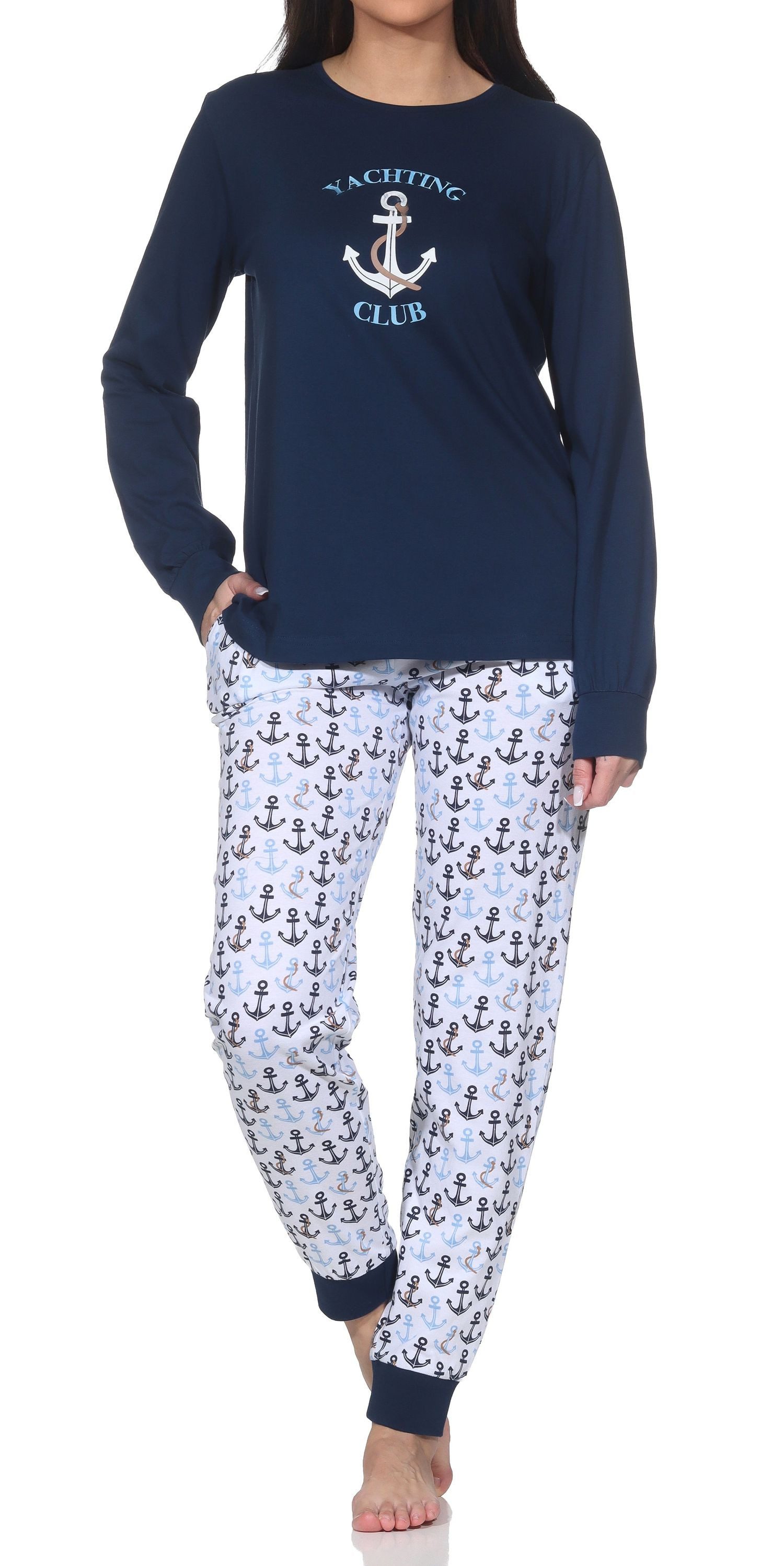 Normann Pyjama Normann Damen Schlafanzug mit Bündchen Pyjama in maritimer Optik – Bild 2 von 5