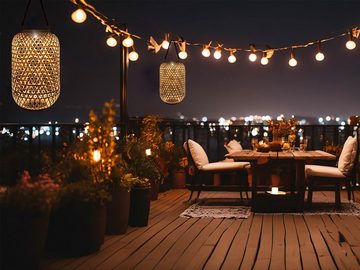 meineWunschleuchte LED Solarleuchte, Tageslichtsensor, LED fest integriert, Warmweiß, außergewöhnliche Bambus Solar-Laterne Hängeleuchte Garten Balkon 56cm
