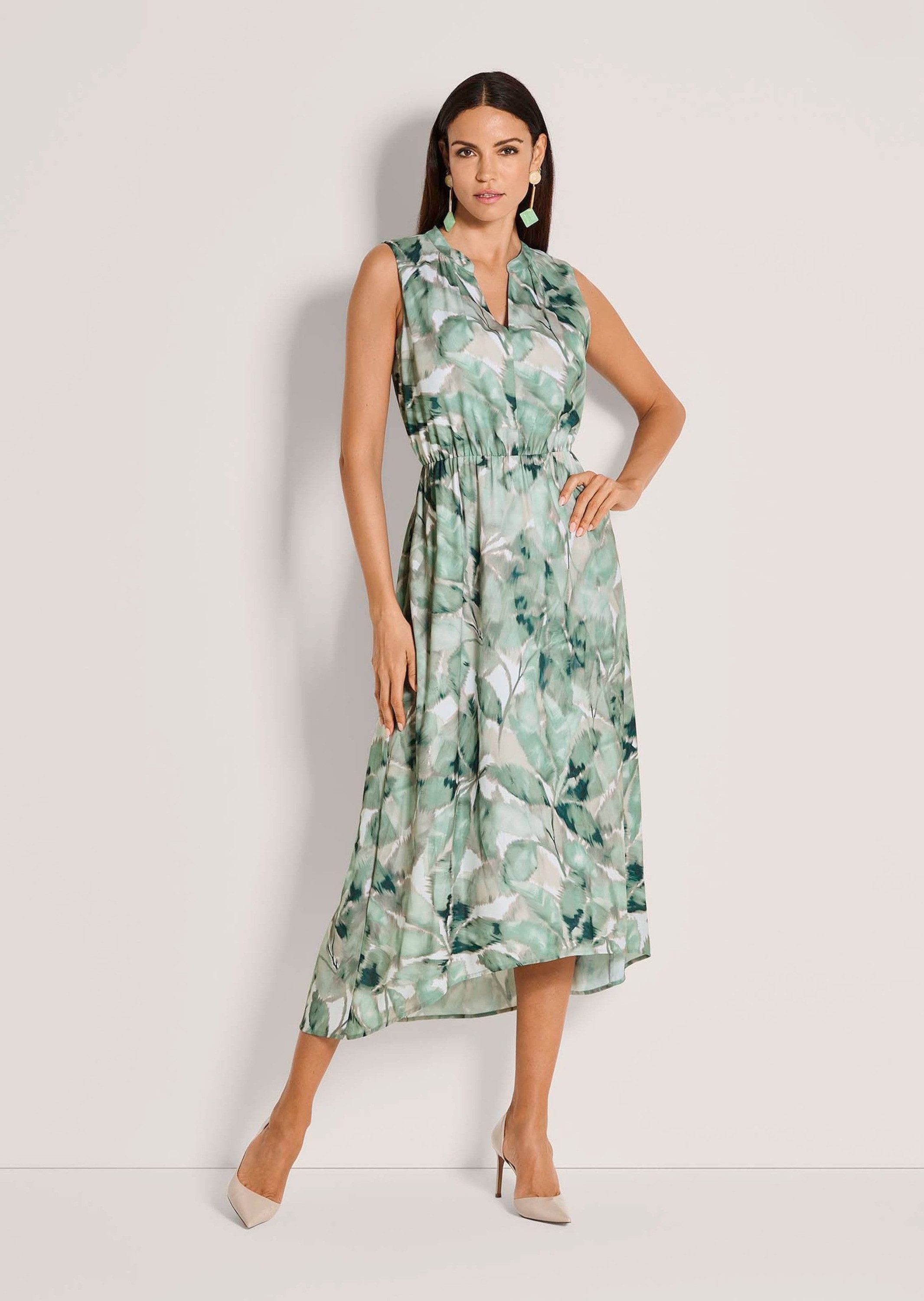 MADELEINE Maxikleid Midikleid mit floralem Muster Sommerkleid mit Rundhals mit V-Schlitz, Wadenlänge und ohne Arm