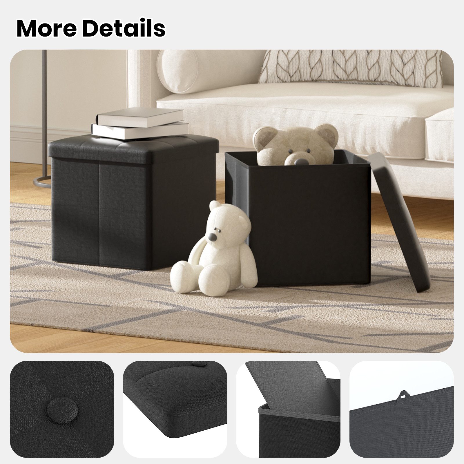 Oak&Tea Stauraumhocker Sitzhocker mit Stauraum – Klappbare Aufbewahrungsbox & Sitzwürfel