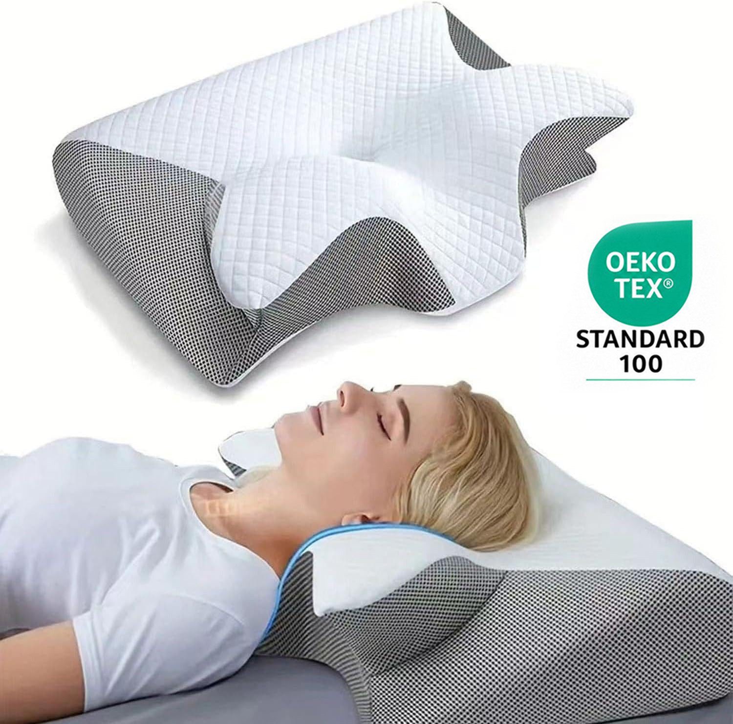 Kityhome Kopfkissen Orthopädisches Nackenkissen Memory Foam – 2 Höhen, waschbarer Bezug, Füllung: 100% Memory Foam, Set, Nackenkissen*1, waschbarer Bezug*1, Nackenstützkissen, Komfort, Atmungsaktiv