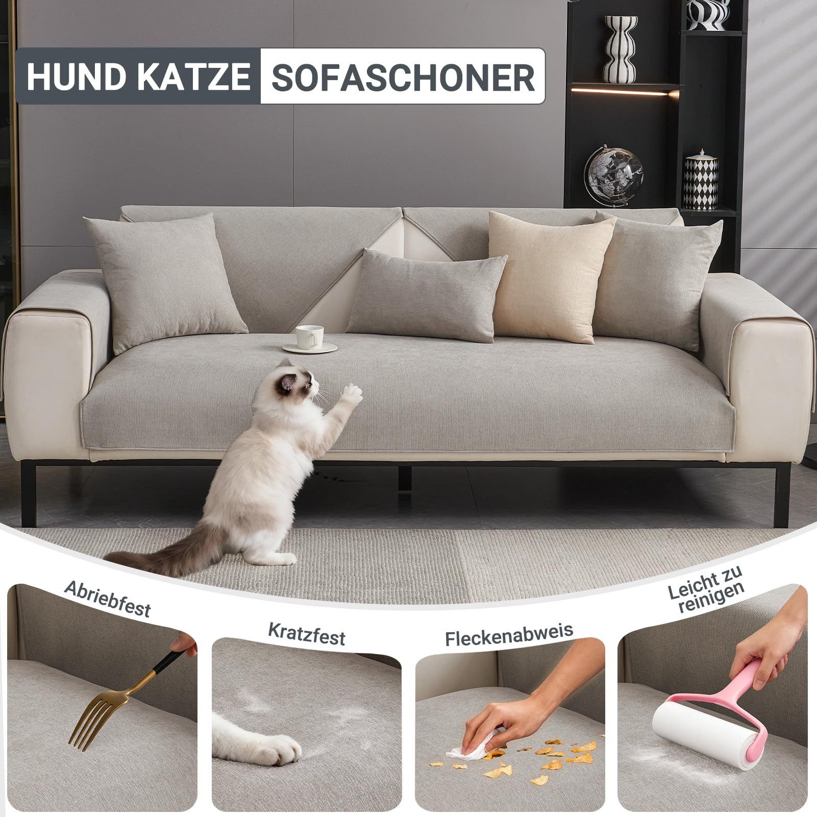 Agger Sofaschoner Sofa Überzug Weiche Chenille Sofabezug Hund Katze Sofaschoner, Anti Rutsch Vintage Couch Überzug für 1 2 3 4 Sitzer Sofa
