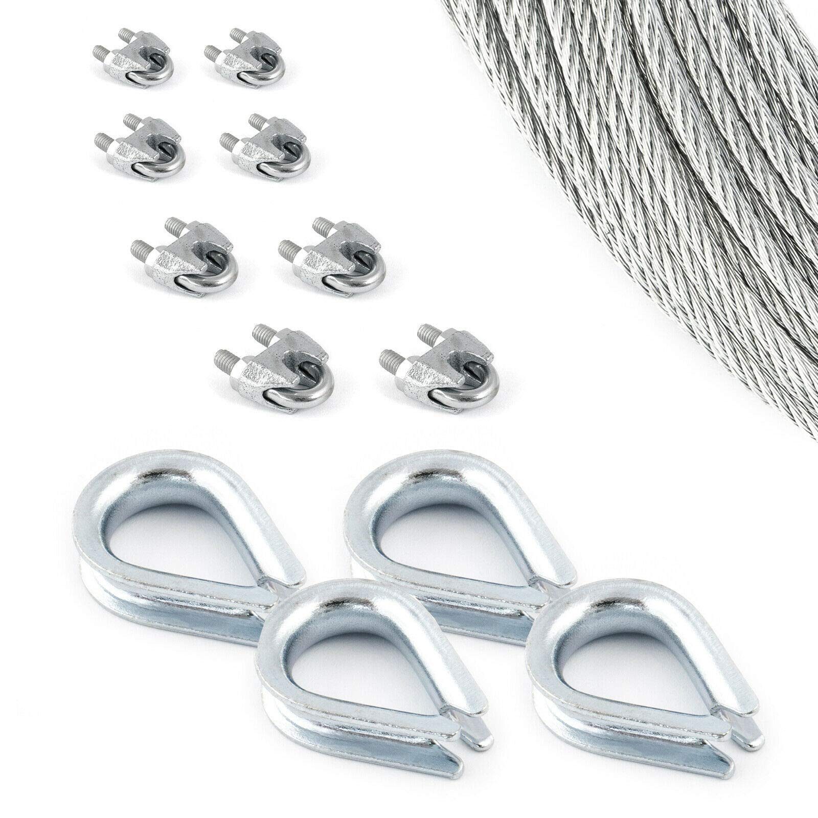 DQ-PP DQ-PP Stahlseil SET 100m, 5-8mm, 6x19, Klemmen, Kauschen, Schrauben Drahtseil