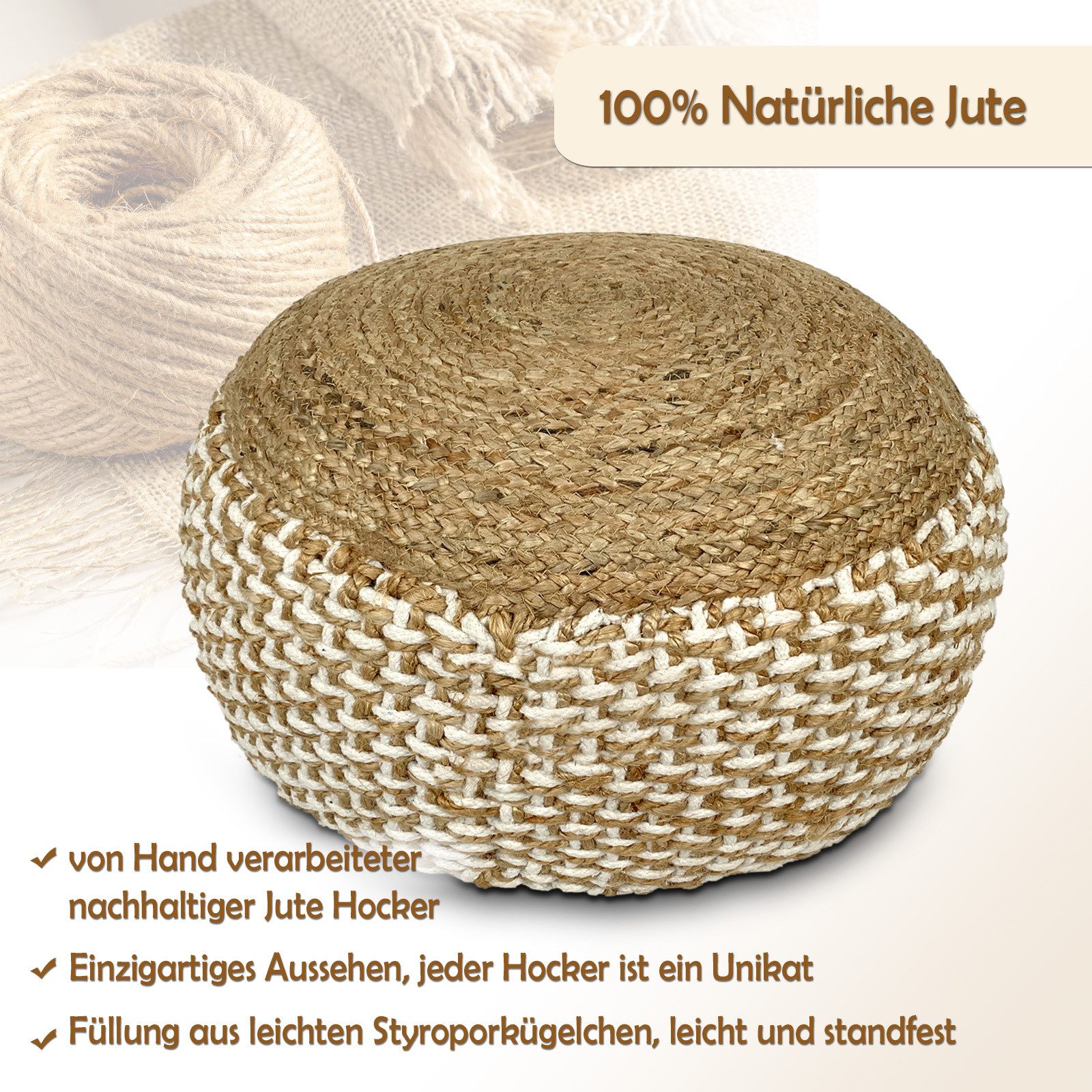Amagohome Sitzhocker Sitzhocker Sitzpouf Jute Bodenkissen rund quadratisch günstig online kaufen