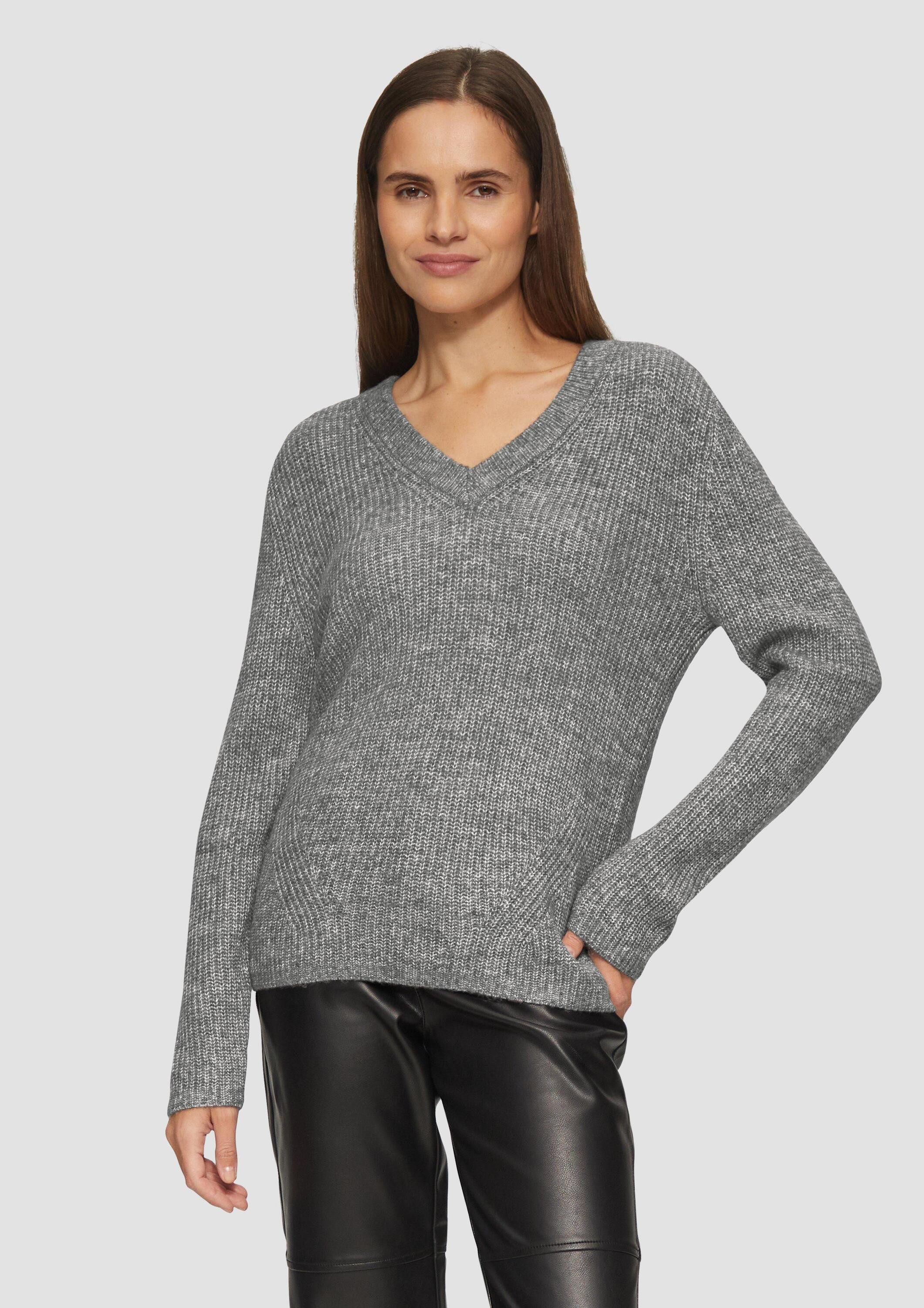 s.Oliver Longpullover Strickpullover Strickpullover mit V-Ausschnitt und Ri günstig online kaufen