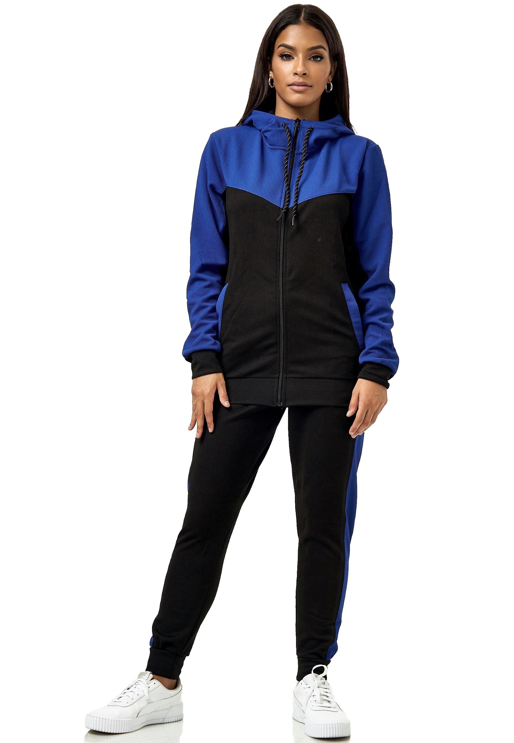 L.gonline Freizeitanzug Damen Trainingsanzug, Jogginganzug mit Kapuzenjacke, 0986 (Kapuzenjacke mit Reißverschluss, Hose, 2-tlg), Fitness Freizeit Casual