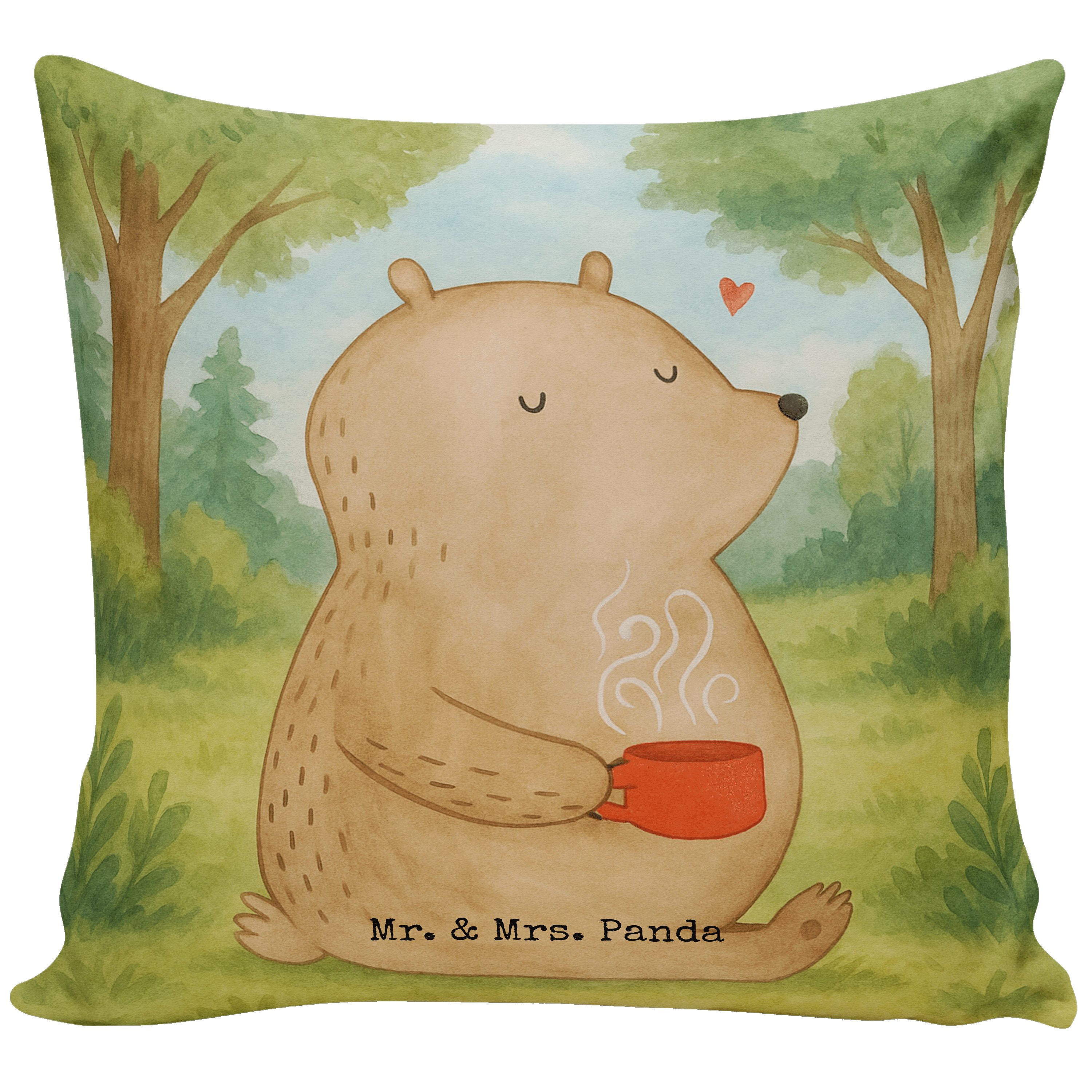 Mr. & Mrs. Panda Dekokissen Bär Kaffee Design, Sofa Kissen, Weiß, Deko Kissen, zier, Motivation, flauschkissen Motivkissen Welt Retten