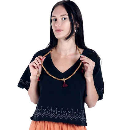 Guru-Shop T-Shirt Weites Top mit handgefertigtem Druck,.. Festival, Ethno Style, alternative Bekleidung