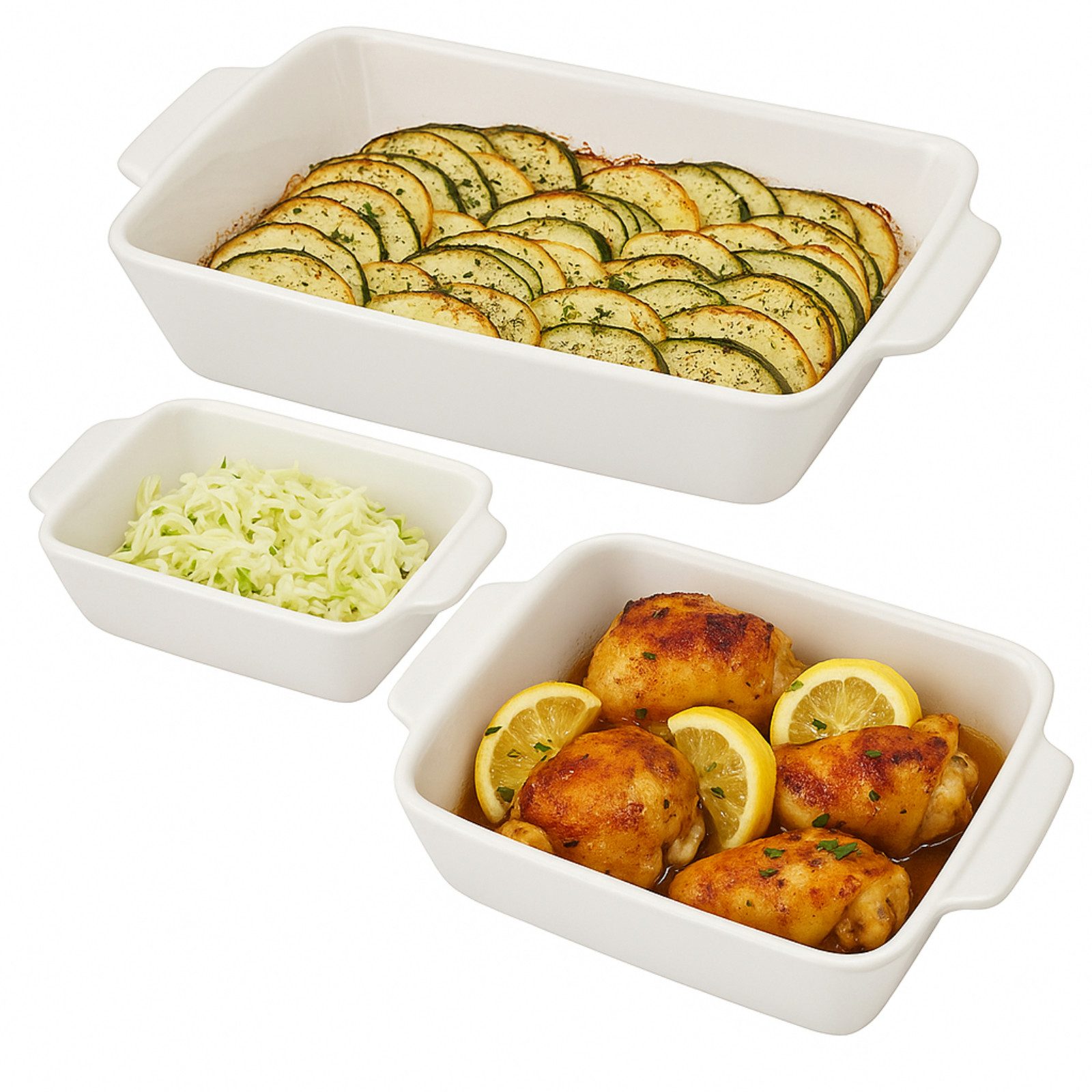 Koopman Ofenschale Ofenform Auflaufform Gratinform Backform Keramik 3tlg Set, Keramik, (3-St), 3 Größen, Spülmaschinenfest, Tragegriffe, Mikrowellengeeignet, Weiß