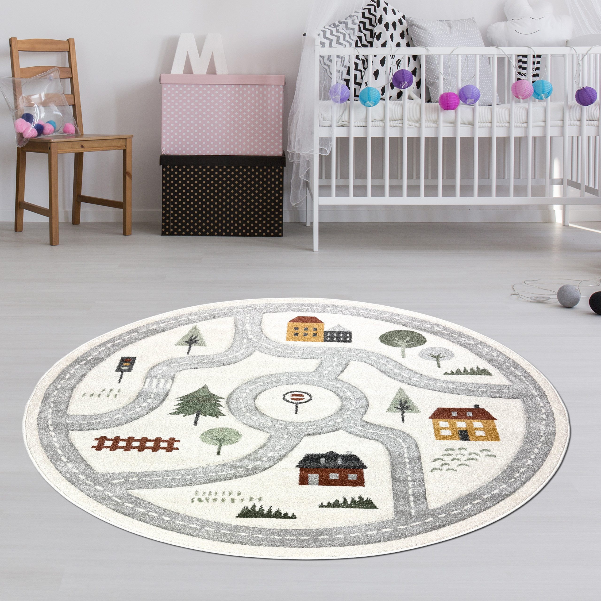 TeppichHome24 Kinderteppich Runder Spielteppich Weich & Pflegeleicht in cre günstig online kaufen