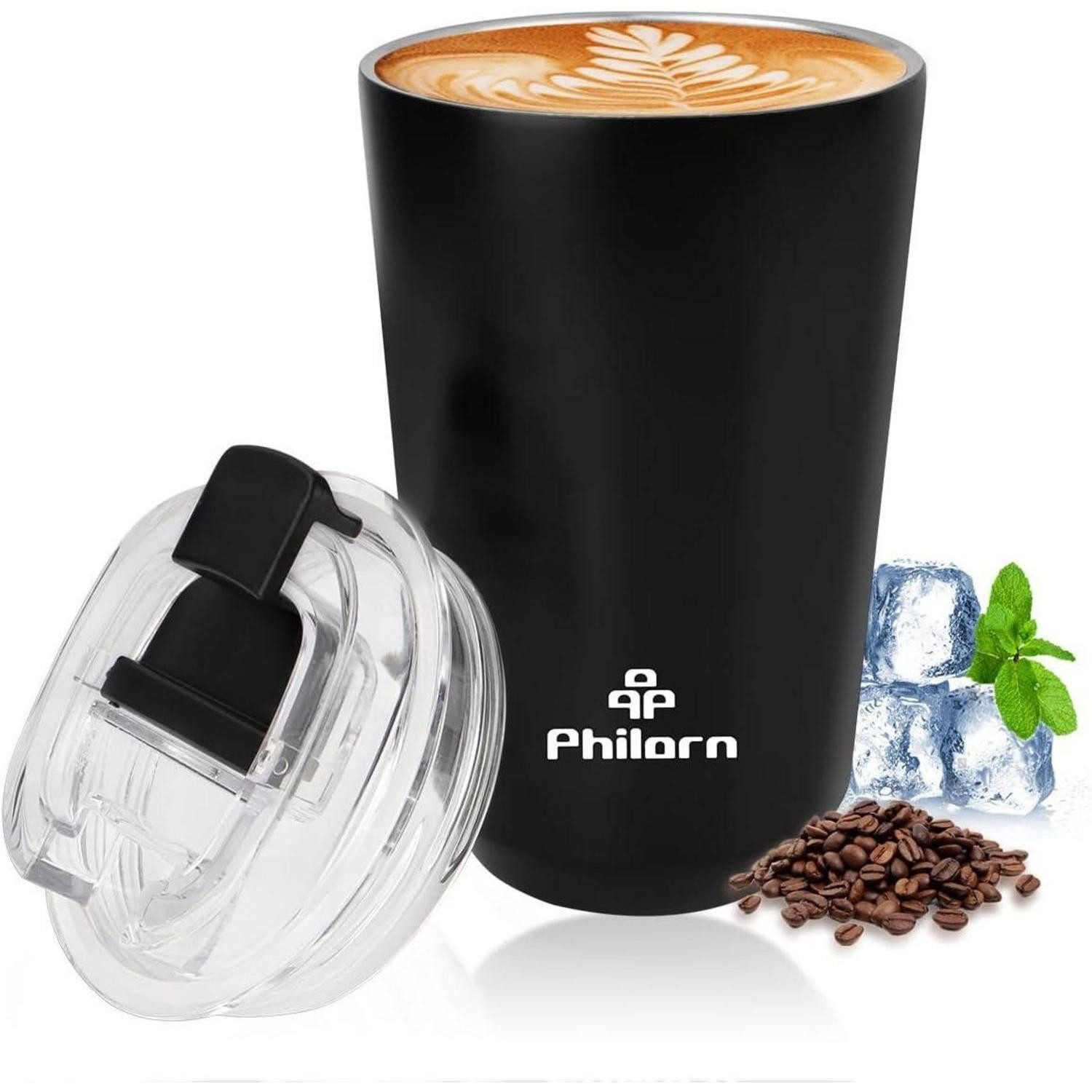 LuxusKollektion Coffee-to-go-Becher Thermobecher Kaffee to go Becher Schwarz 380ml Deckel auslaufsicher