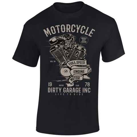 Baddery Print-Shirt Biker Shirt: Dirty Garage - Motorrad T-Shirt, hochwertiger Siebdruck, auch Übergrößen, aus Baumwolle