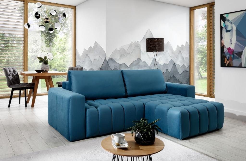 Design Couch Form Textil, Grau Europe Stoff L Blau Made Ecksofa in JVmoebel Couch Ecksofa Polster