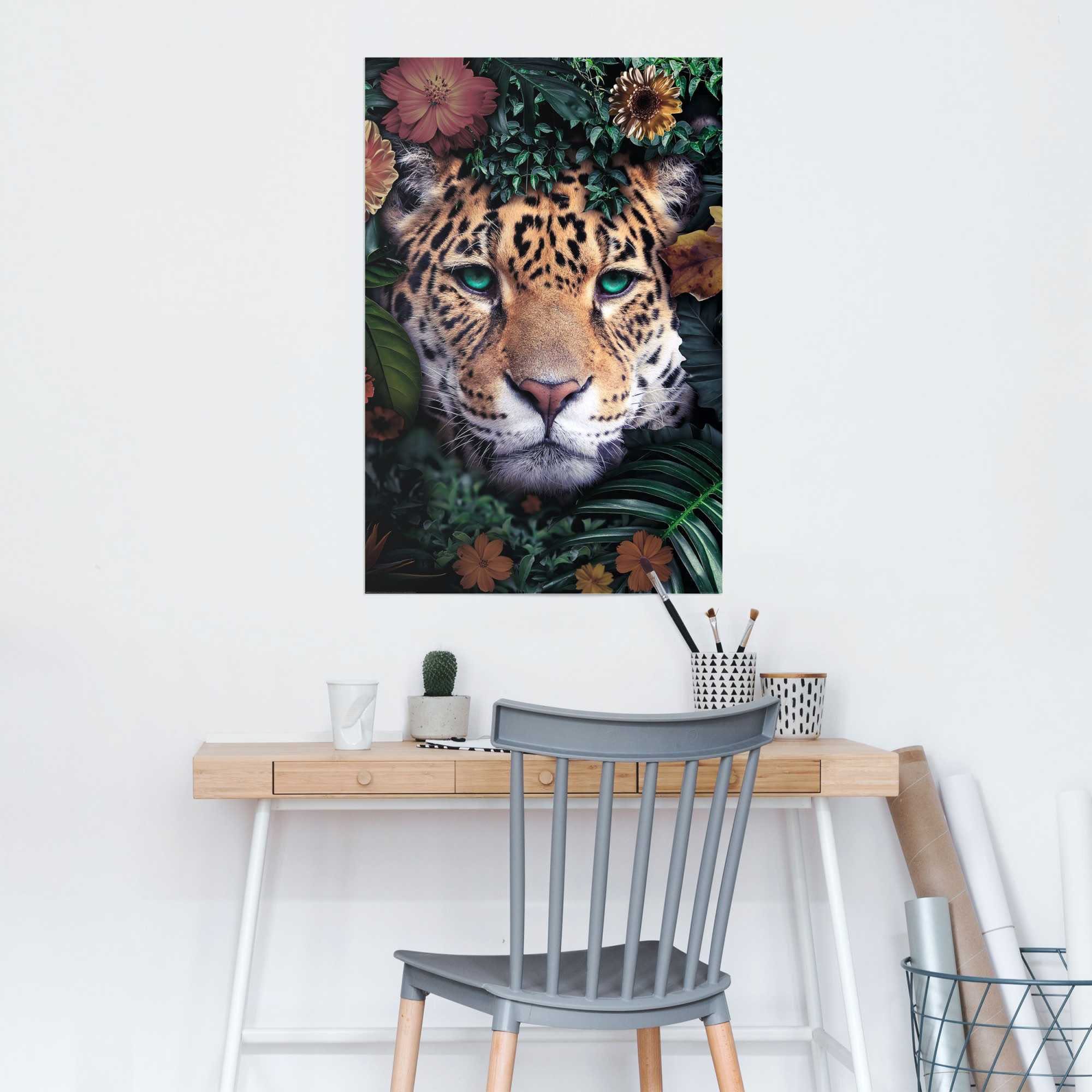 Reinders! Poster Leopard Blumen - Pflanzen - Farbenfroh - Tiermotiv, (1 St)