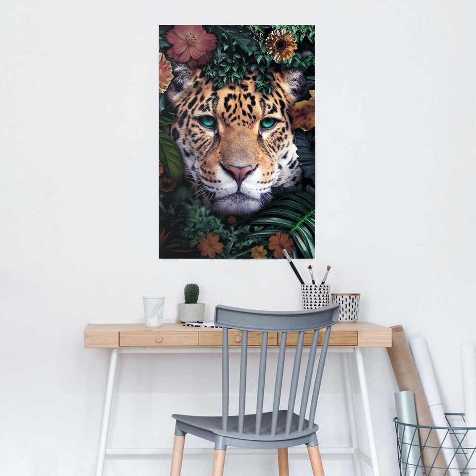 Reinders! Poster Leopard Blumen - Pflanzen - Farbenfroh - Tiermotiv, (1 St)