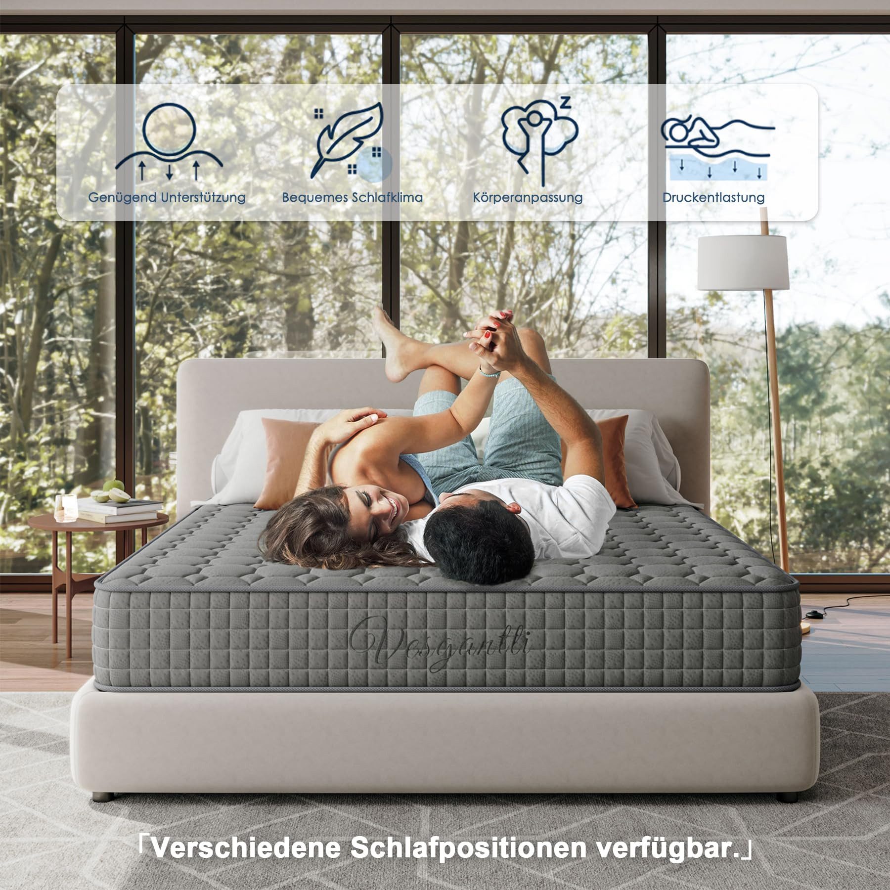 Taschenfederkernmatratze 7-Zonen Matratze 24cm hoch H3 Kaltschaummatratze Grau TT1, Vesgantti, Öko-Tex Standard 100, Orthopädisch Federkernmatratze