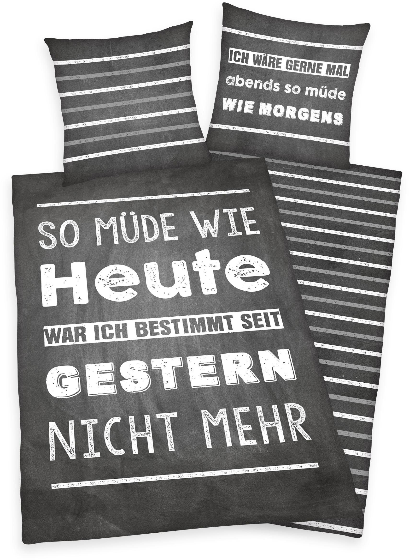 Herding Young Collection Jugendbettwäsche Müde, Renforcé, 2 teilig, mit Spruch