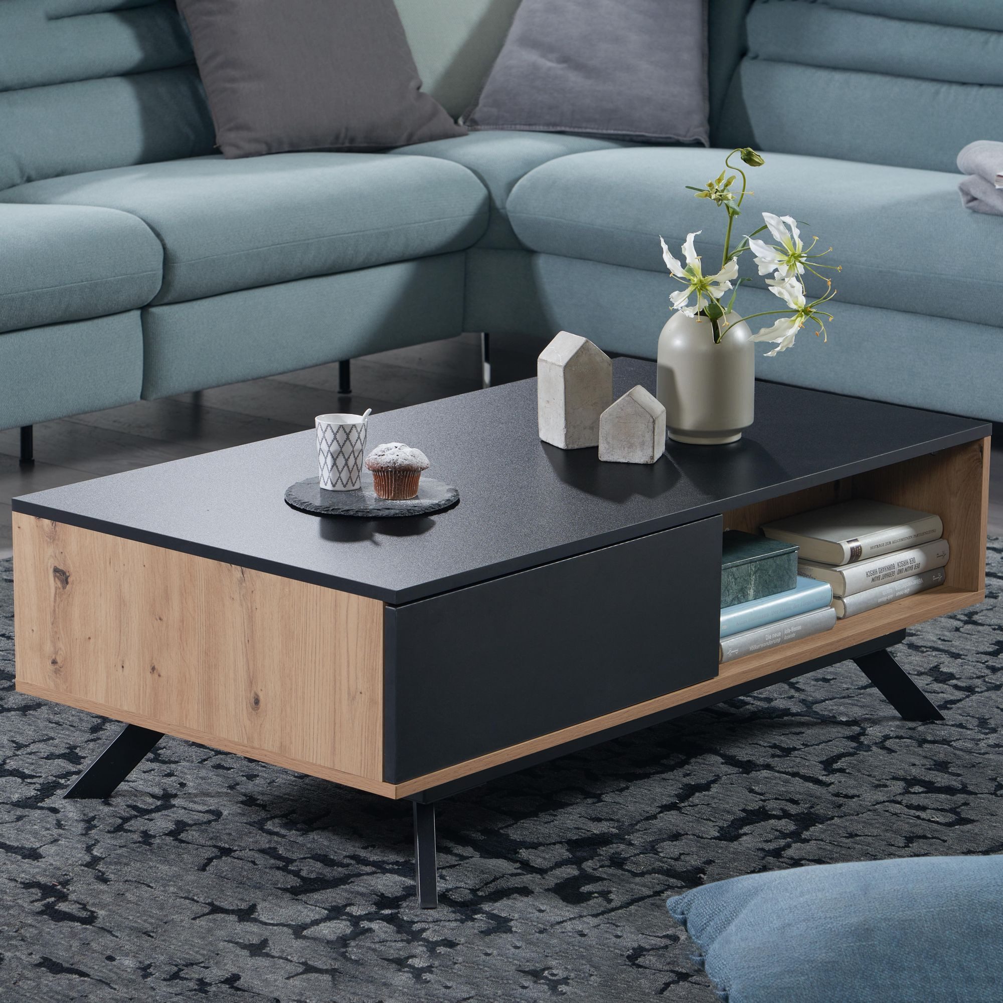 Couchtisch FB86955 Sofatisch 110x60x38 cm MDF Eiche Wohnzimmertisch Schublade