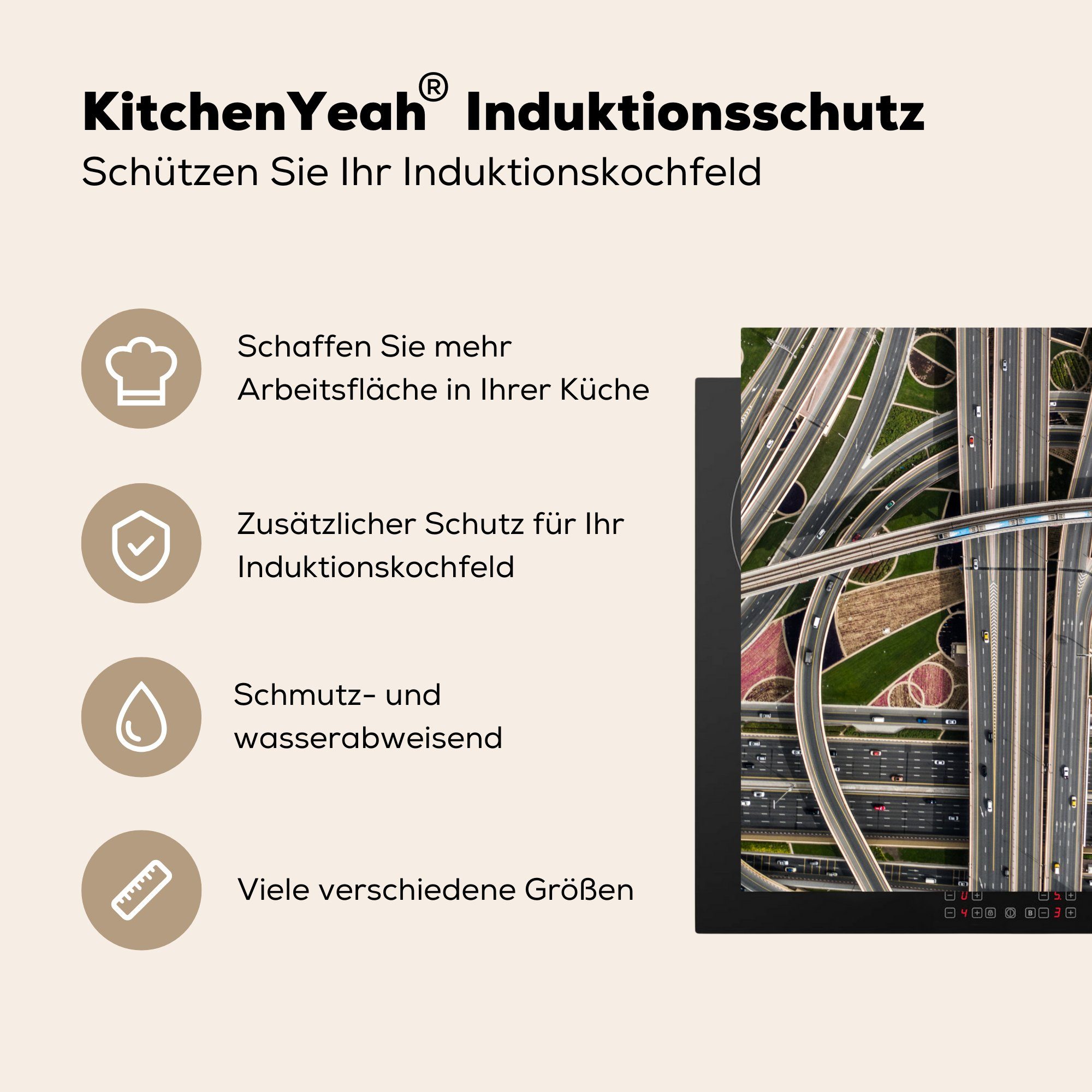 MuchoWow Herdblende-/Abdeckplatte Autobahn Arbeitsplatte cm, Zug, 78x78 (1 Vinyl, - Auto tlg), für küche - Ceranfeldabdeckung