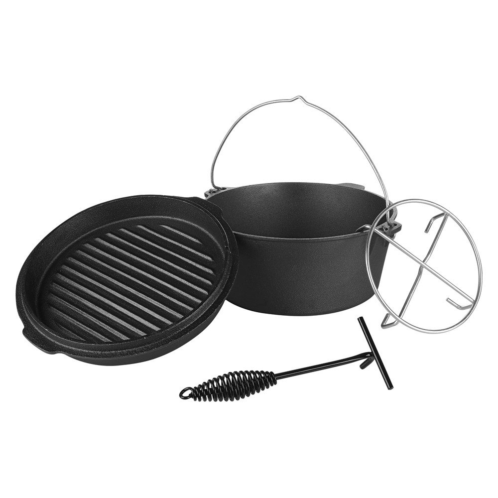 Mucola Feuertopf Dutch Oven Gusseisen Kochtopf Feuertopf Gusstopf Feuerkessel, Gusseisen (Stück, inkl. Deckelheber), robust