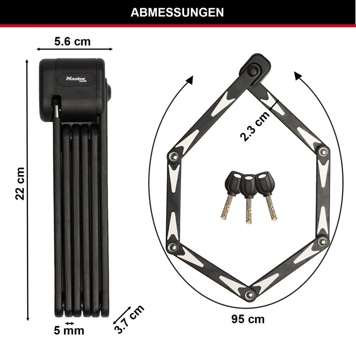 Master Lock Zahlenkabelschloss Faltschloss (VdS) mit Schlüssel 8333EURDPRO
