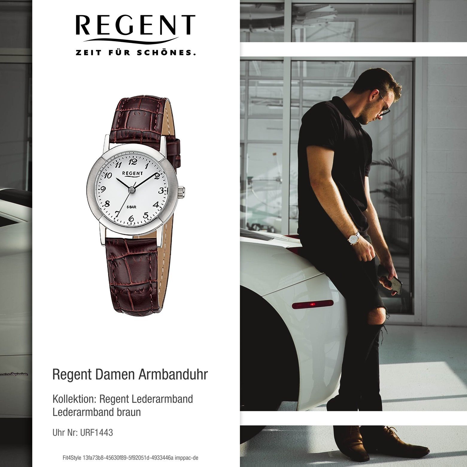 Regent Quarzuhr Regent Damen Lederarmband Armbanduhr 25mm), Analog, (ca. rund, Damen groß extra Armbanduhr