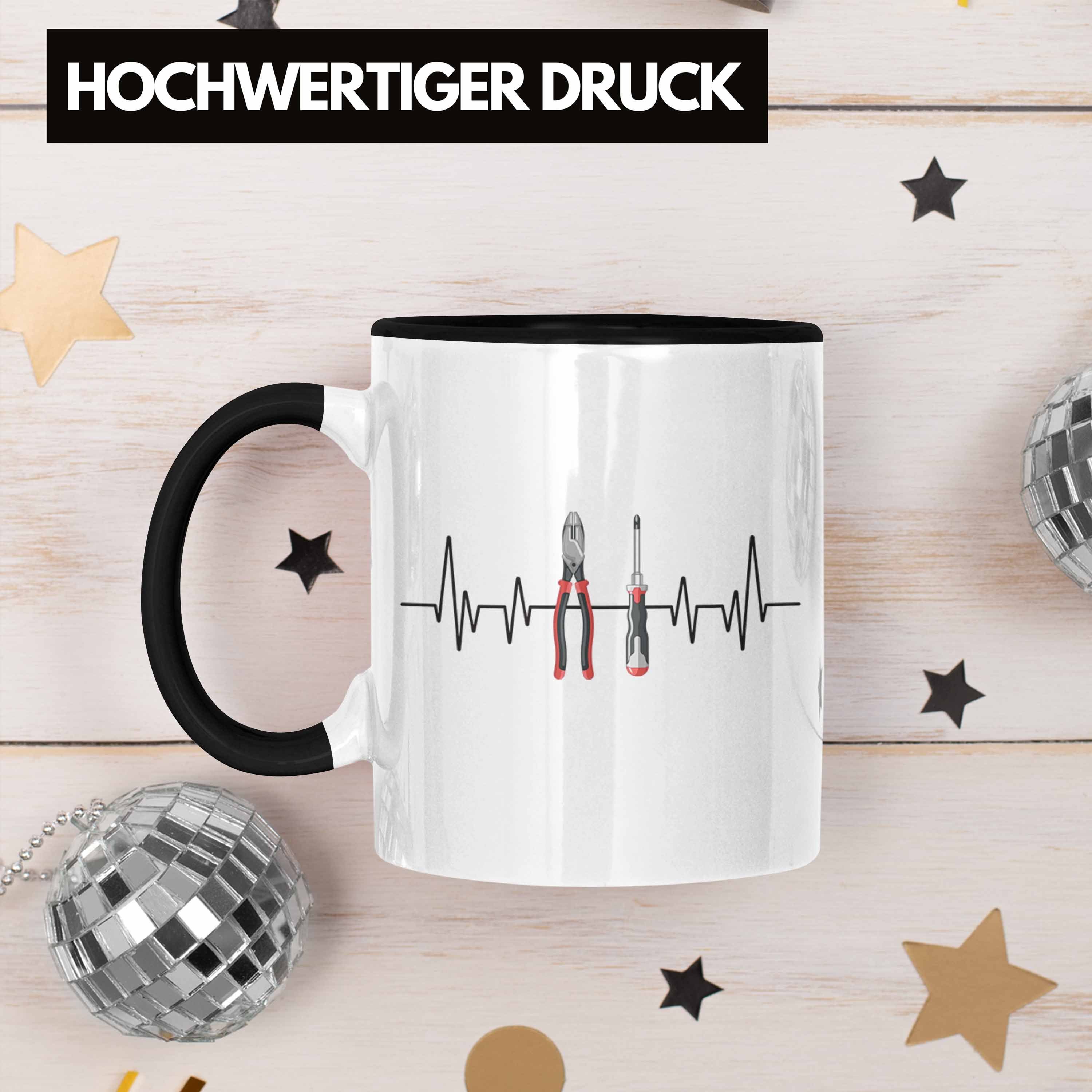 Trendation Tasse Geschenk Tasse Herzschlag Werkzeug - Trendation für Schwarz Hausmei Handwerker