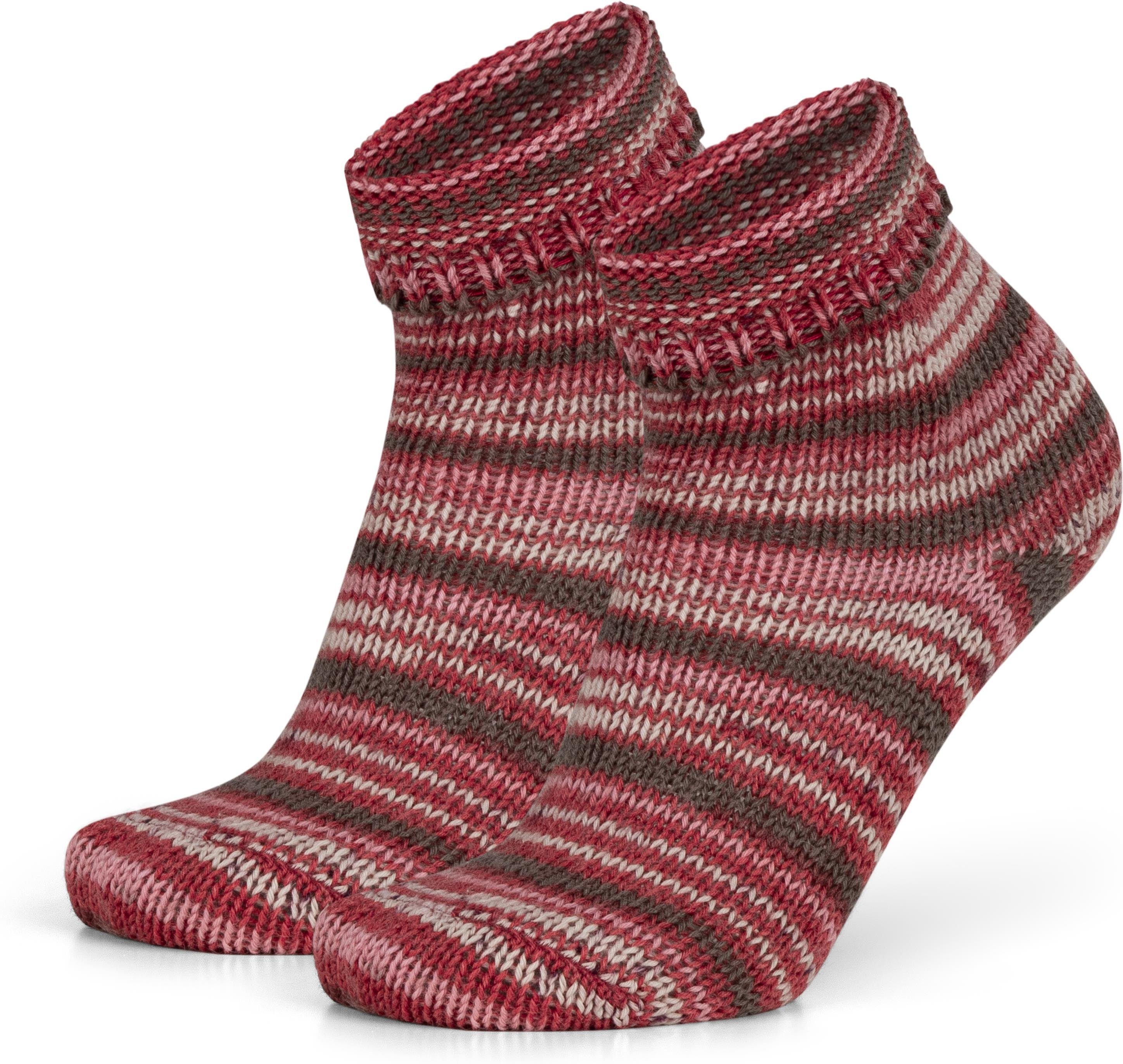 Wollanteil Wollsocken hohem Paar Thermosocken hochwertige mit (2 Bunt-geringelt Qualitätssocken Paar) 2 Gestrickte normani Rot