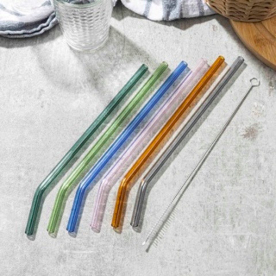 Haushalt International Trinkhalme Trinkhalme aus Glas, 6er Set gerade / gebogen sortiert, (1-tlg)