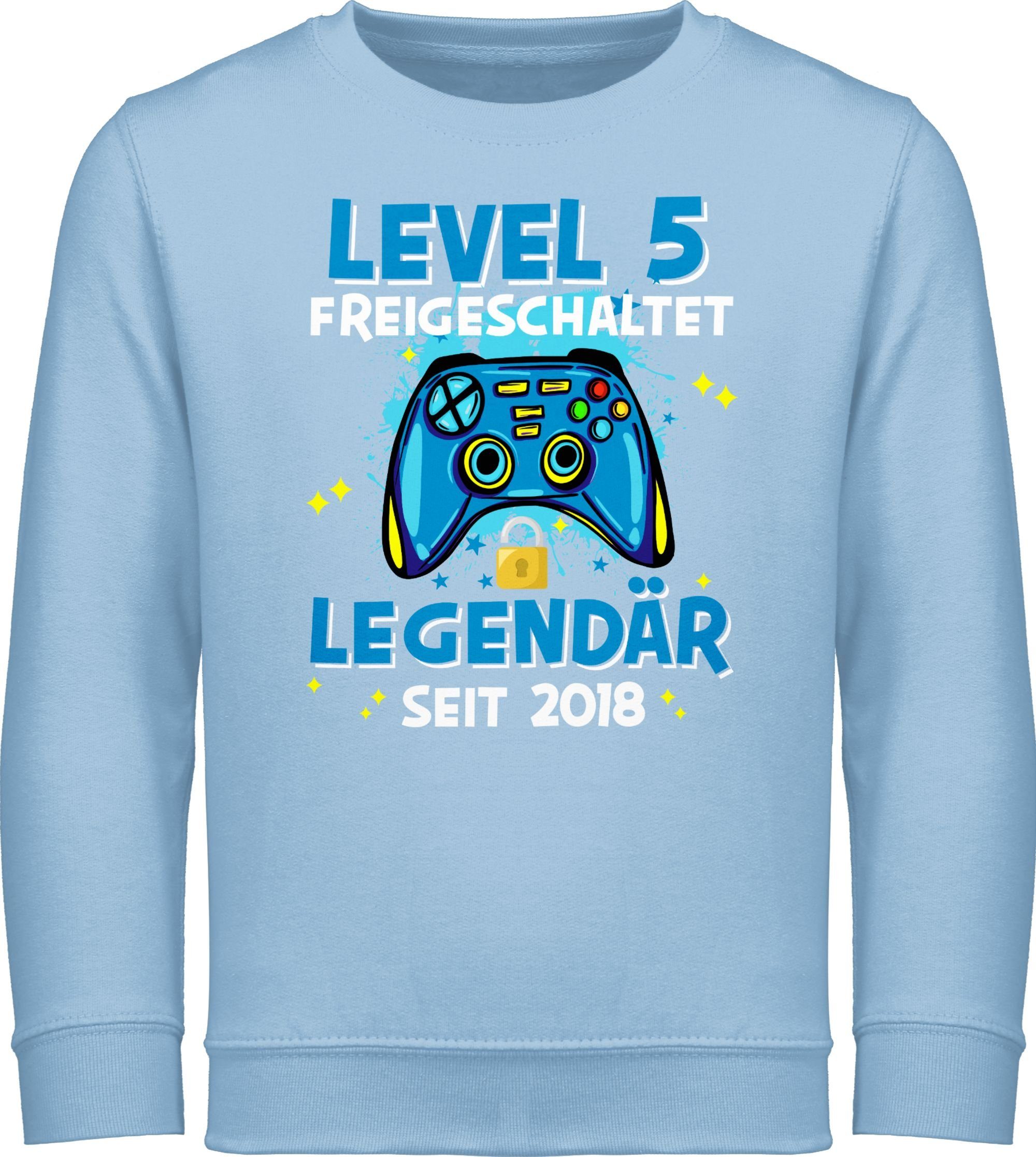 Shirtracer Sweatshirt Level 5 freigeschaltet Legendär seit 2018 5. Geburtstag 3 Hellblau