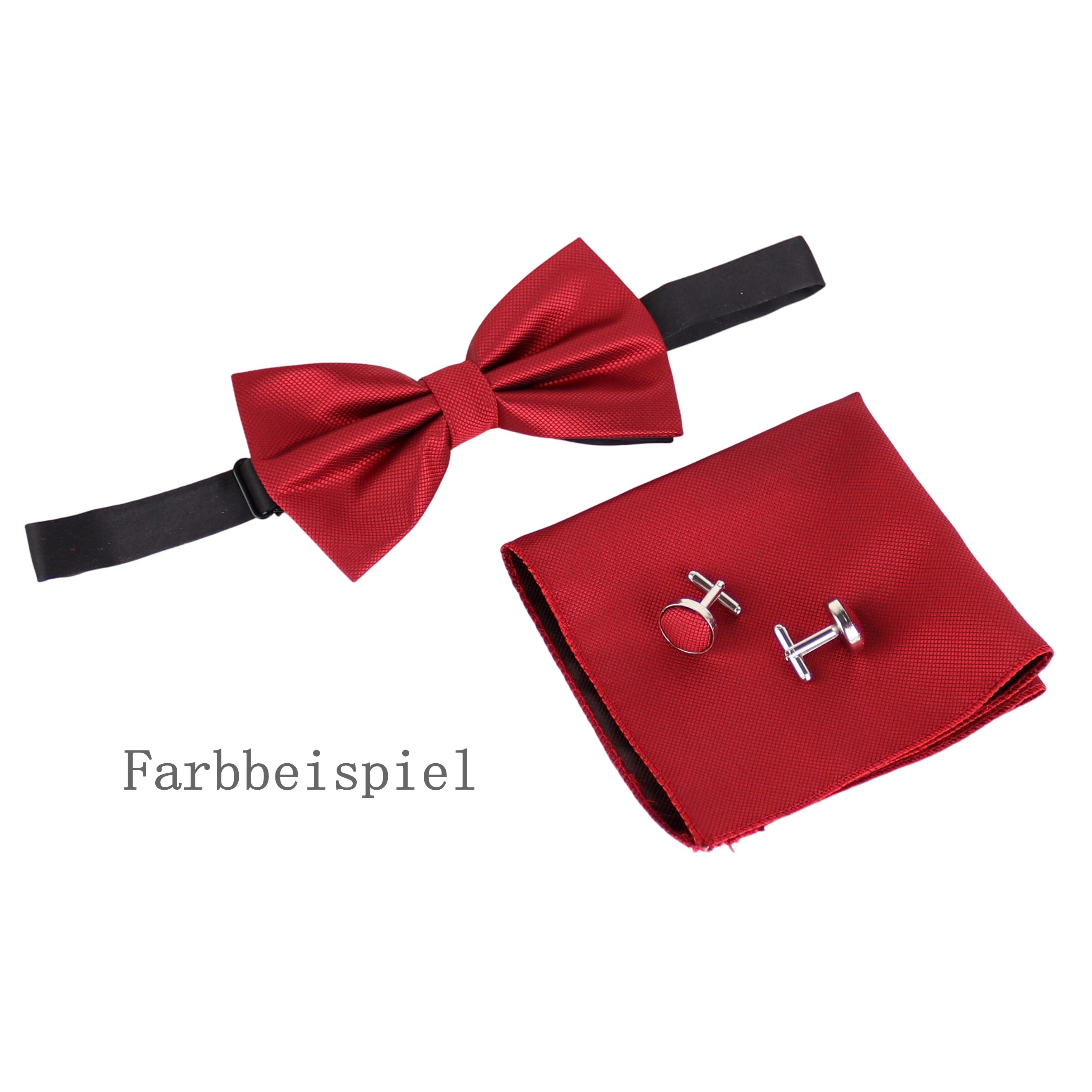 MIRROSI Fliege Herren Set (inkl. 1x Einstecktuch, 1 Paar Manschettenknöpfen) (Hochwertige Verarbeitung und viele Details) Herrenfliege inkl Geschenkbox – Bild 3 von 3