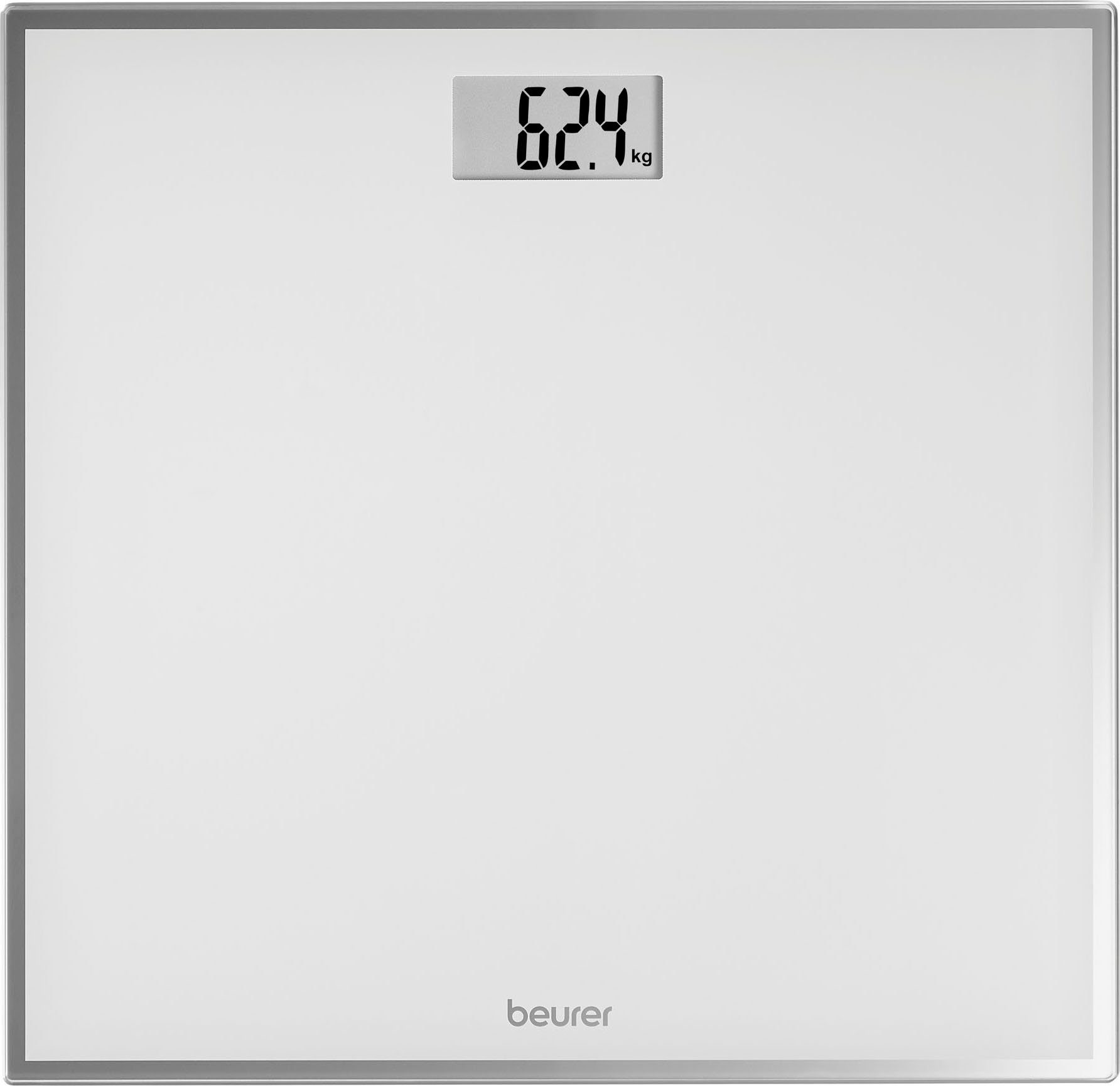 BEURER Personenwaage GS 120, kompakte Glaswaage aus Sicherheitsglas mit nur 1,8 cm Höhe, Tragkraft bis 150 kg, platzsparendes Format mit 27 x 26 cm