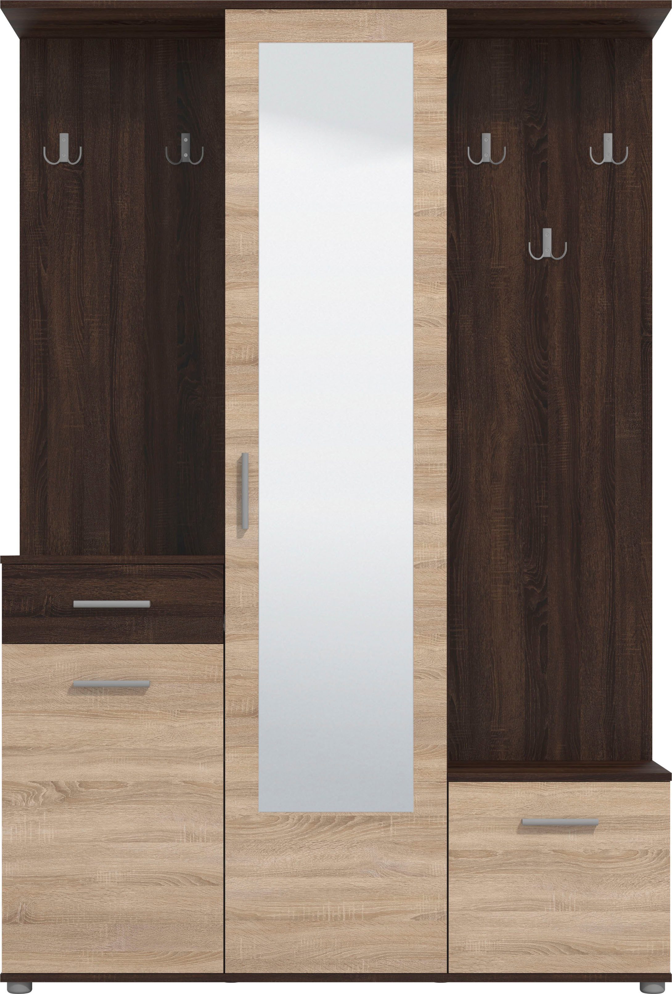 INOSIGN Kompaktgarderobe Martin Flurgarderobe, Dielenschrank, Flurmöbel, Breite 134 cm Schuhschrank, mit Spiegel, in modernen Farben, mit 10 Haken