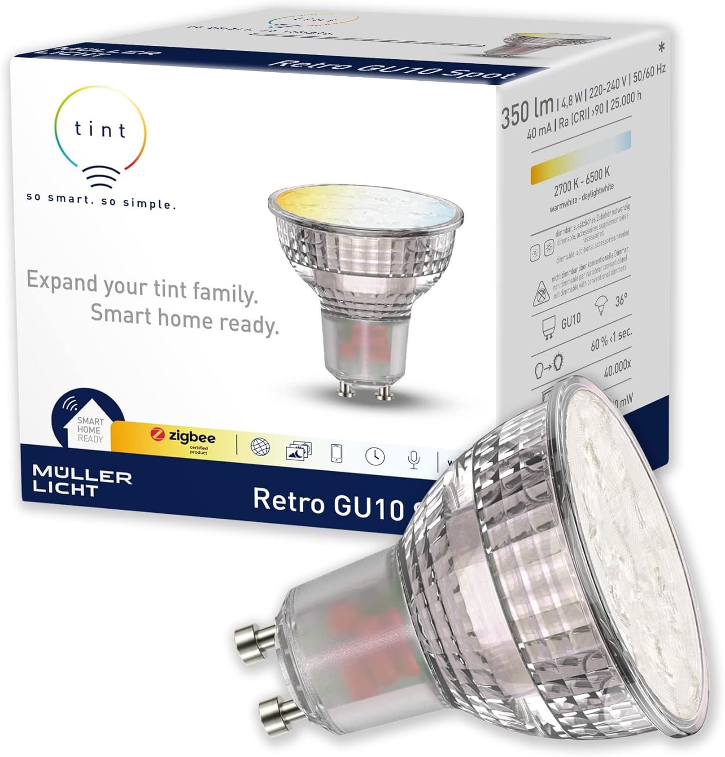 tint LED-Leuchtmittel Smarte LED-Reflektor Retro, GU10, warmweiß, Tageslichtweiß