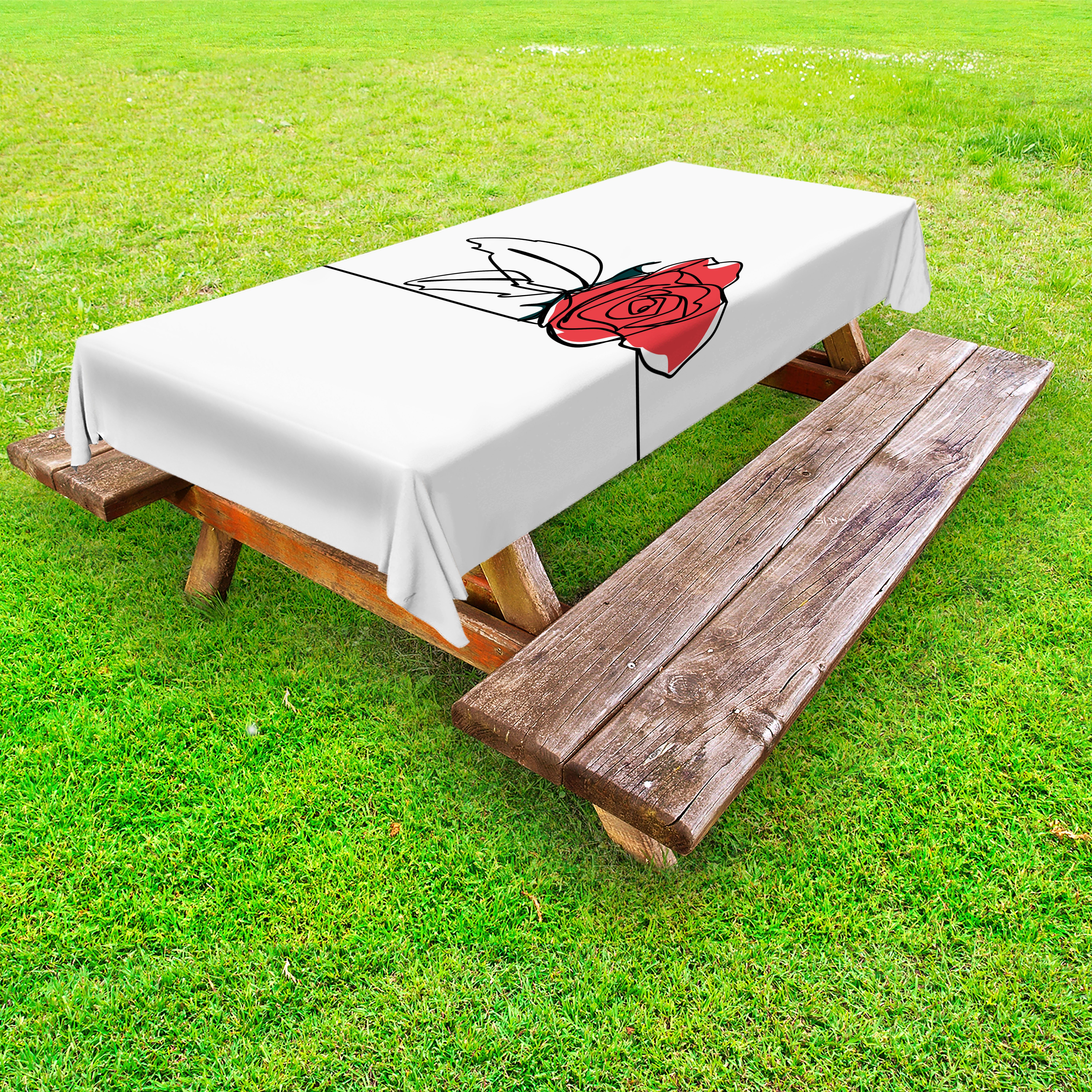 Tischdecke Blättern Petals Mit Rose Picknick-Tischdecke, Minimalistisch dekorative Abakuhaus waschbare