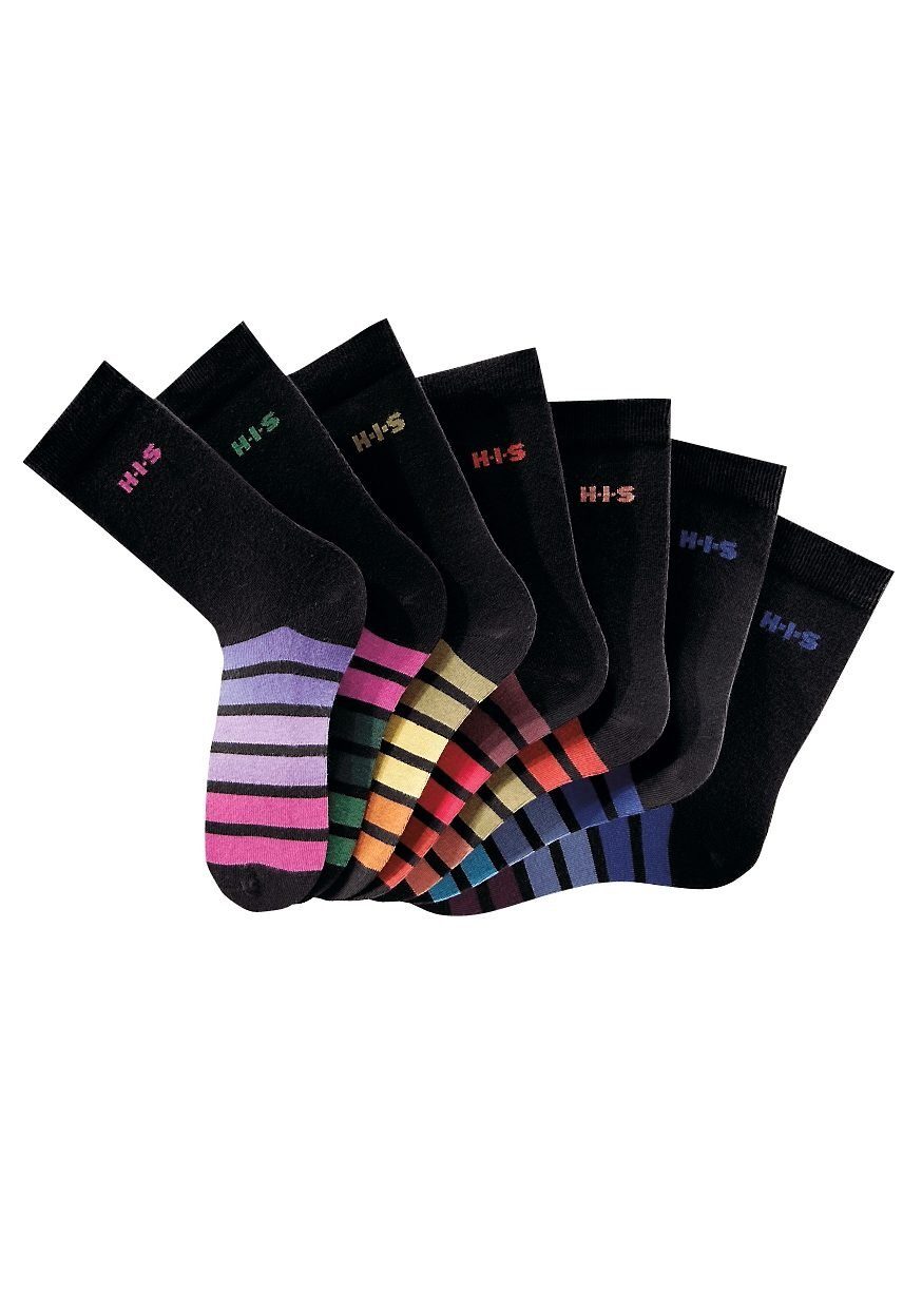 H.I.S Freizeitsocken Damen Kinder Socken Design am Fuß, weiche Baumwolle (Packung, 7-Paar, Basic Gr. 31-34 bis 39-42) mit buntem Ringelmuster – Bild 4 von 5