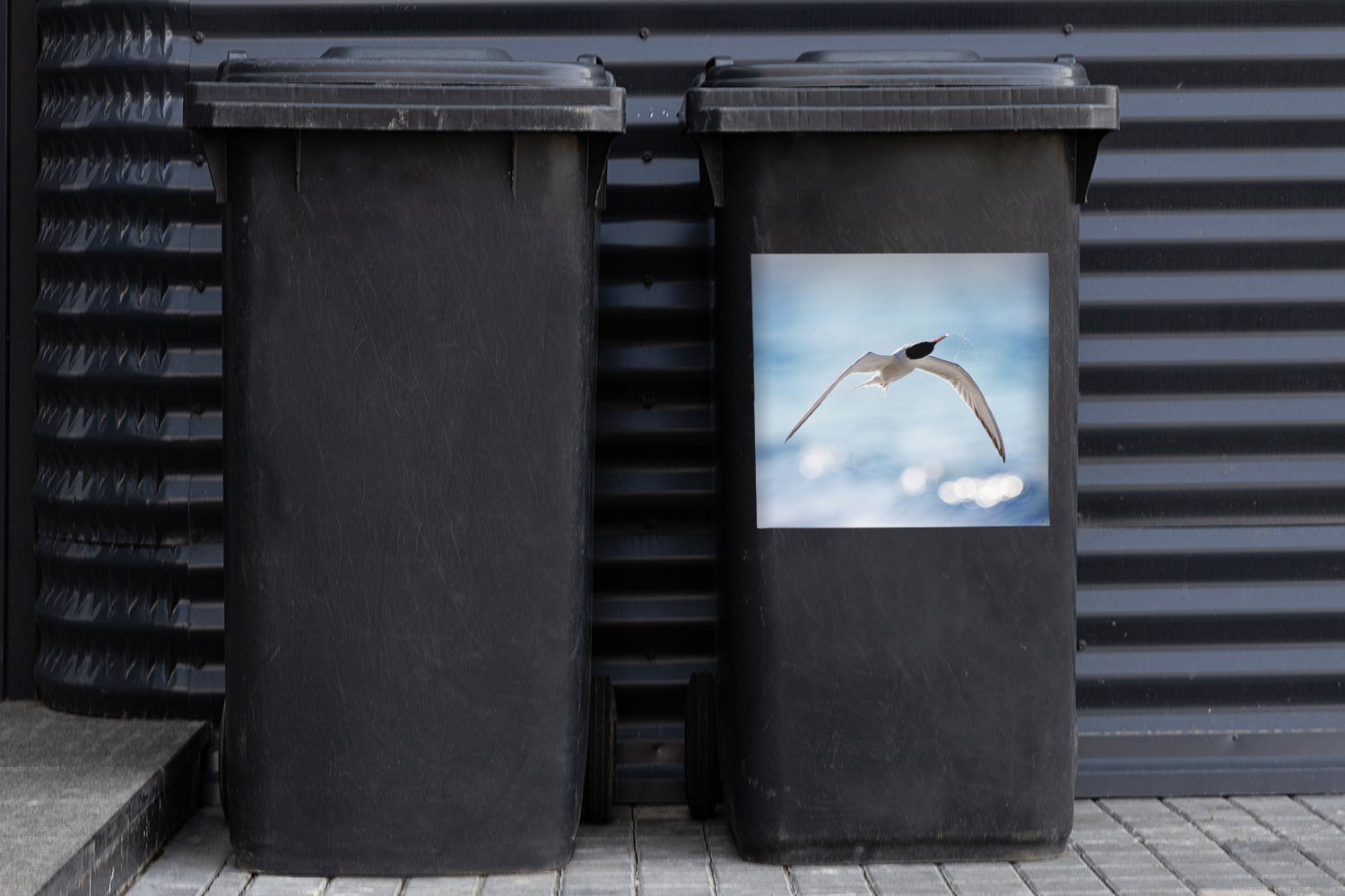 MuchoWow Wasser Sticker, Mülltonne, St), Container, - Wandsticker (1 Vogel Blau - Mülleimer-aufkleber, Abfalbehälter