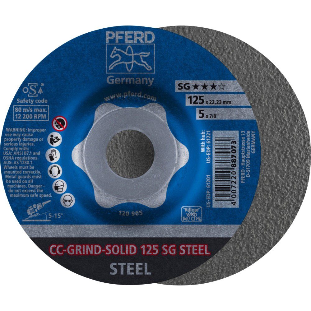 Sg Pferd Ø 125.00 Cc-Grind-Solid Steel 125, mm PFERD Schruppscheibe Schleifscheibe Durchmesser 64185125