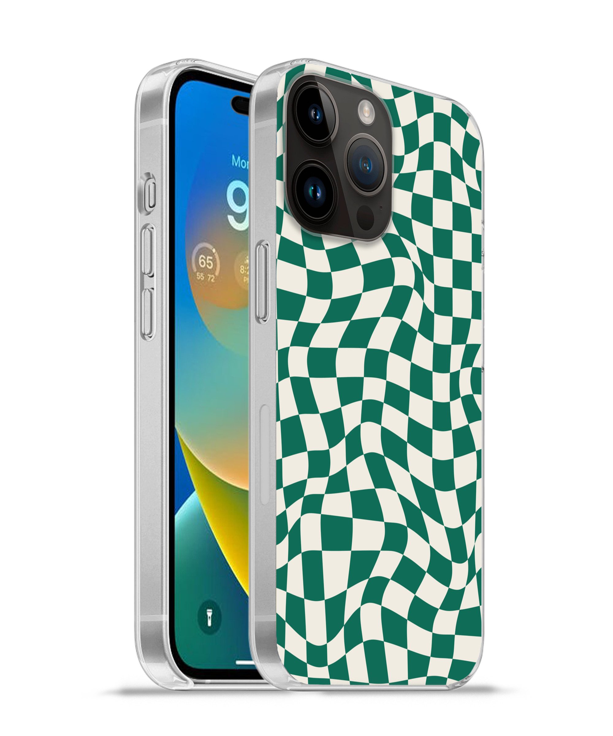 MuchoWow Handyhülle für Apple iPhone 14 Pro Max Gewellte Boxen - Grün - Weiß - Abstrakt, Smartphone-Bumper, Print, Handy Schutzhülle Dünn