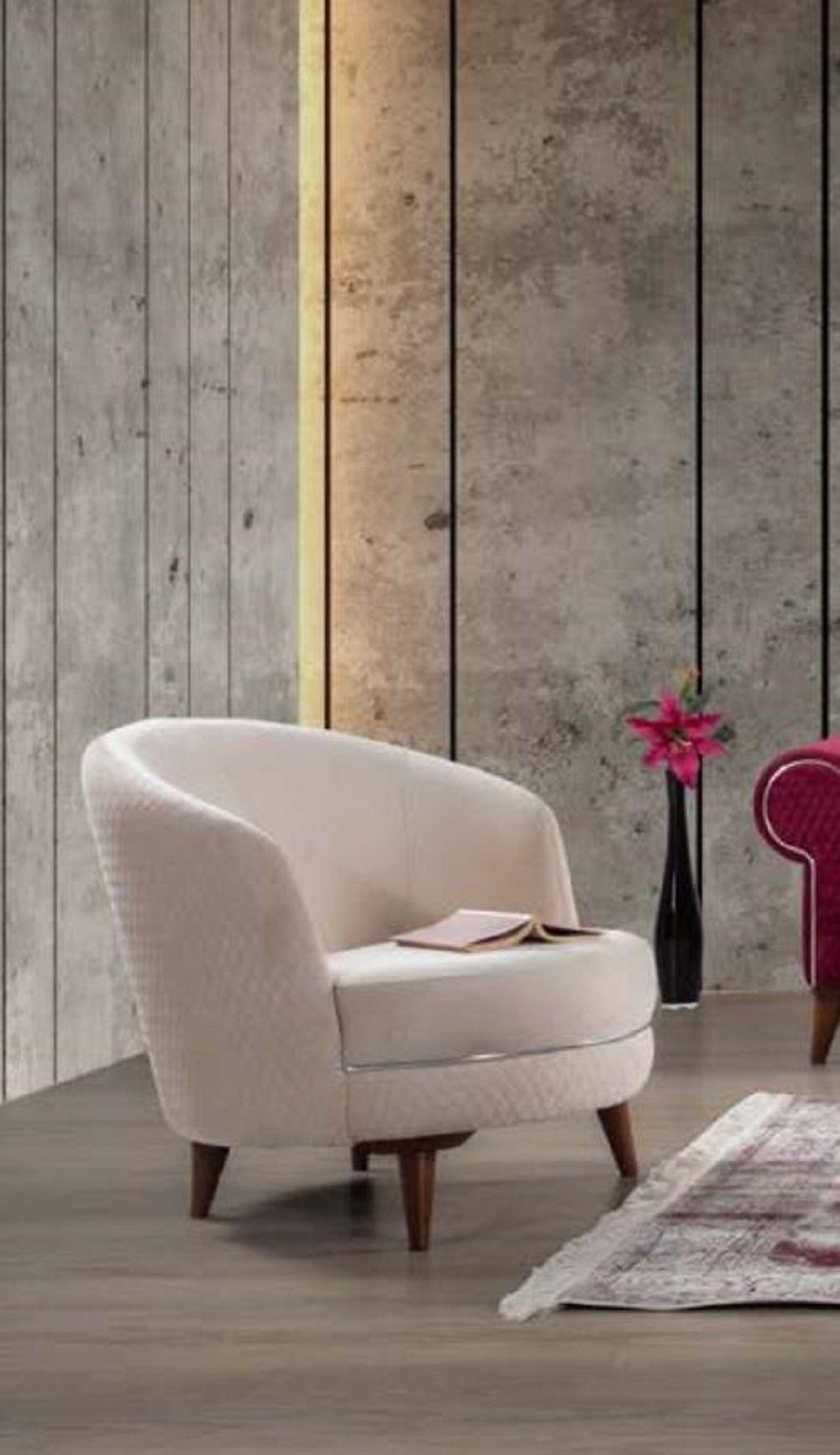 Freigabe JVmoebel Sessel Einsitzer Sessel Textil Textil Polster Couch Neu Weiß Wohnzimmer Möbel