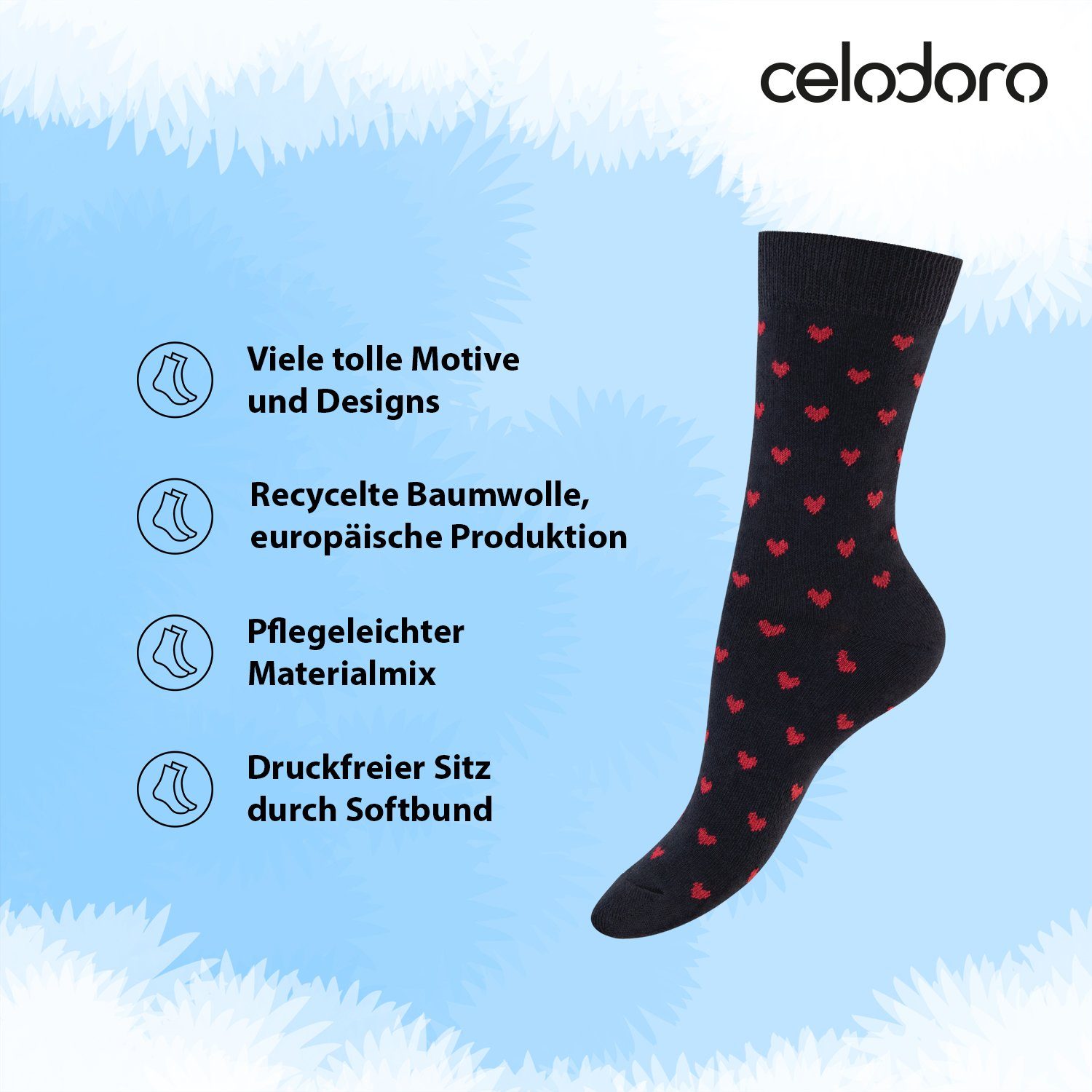 celodoro Basicsocken Süße Damen Eco Socken mit Motiv (10 Paar) Regenerative Baumwolle – Bild 2 von 4