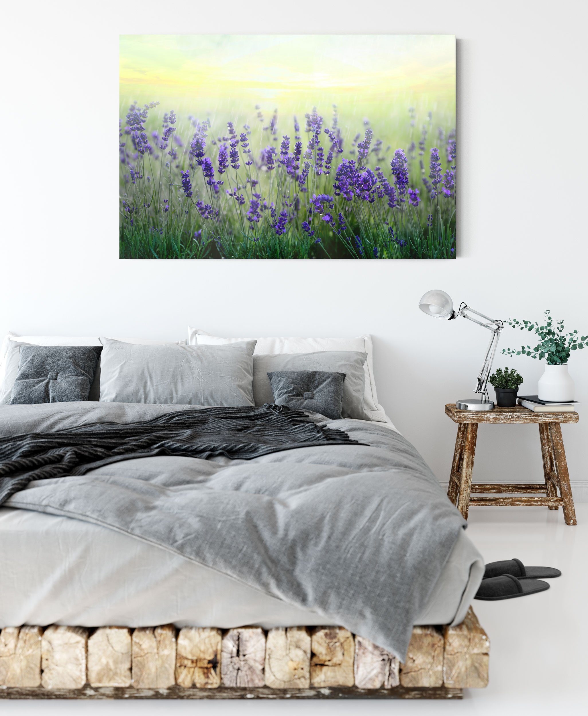 Pixxprint Leinwandbild Schöner Lavendel im Regen, Schöner Lavendel im Regen (1 St), Leinwandbild fertig bespannt, inkl. Zackenaufhänger