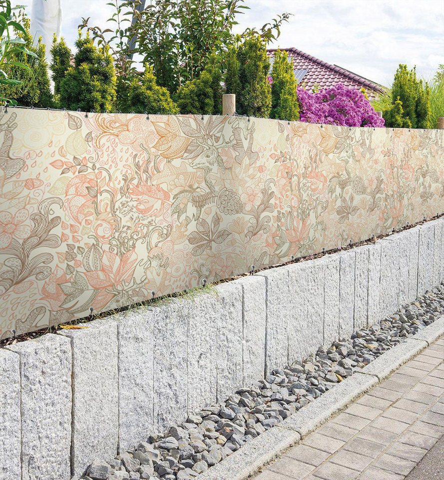 Thumbnail - MyMaxxi Sichtschutzzaunmatten Zaunbanner Herbstblätter mit Tieren Malerei Sichtschutz Garten Zaun, (Bambus grün)