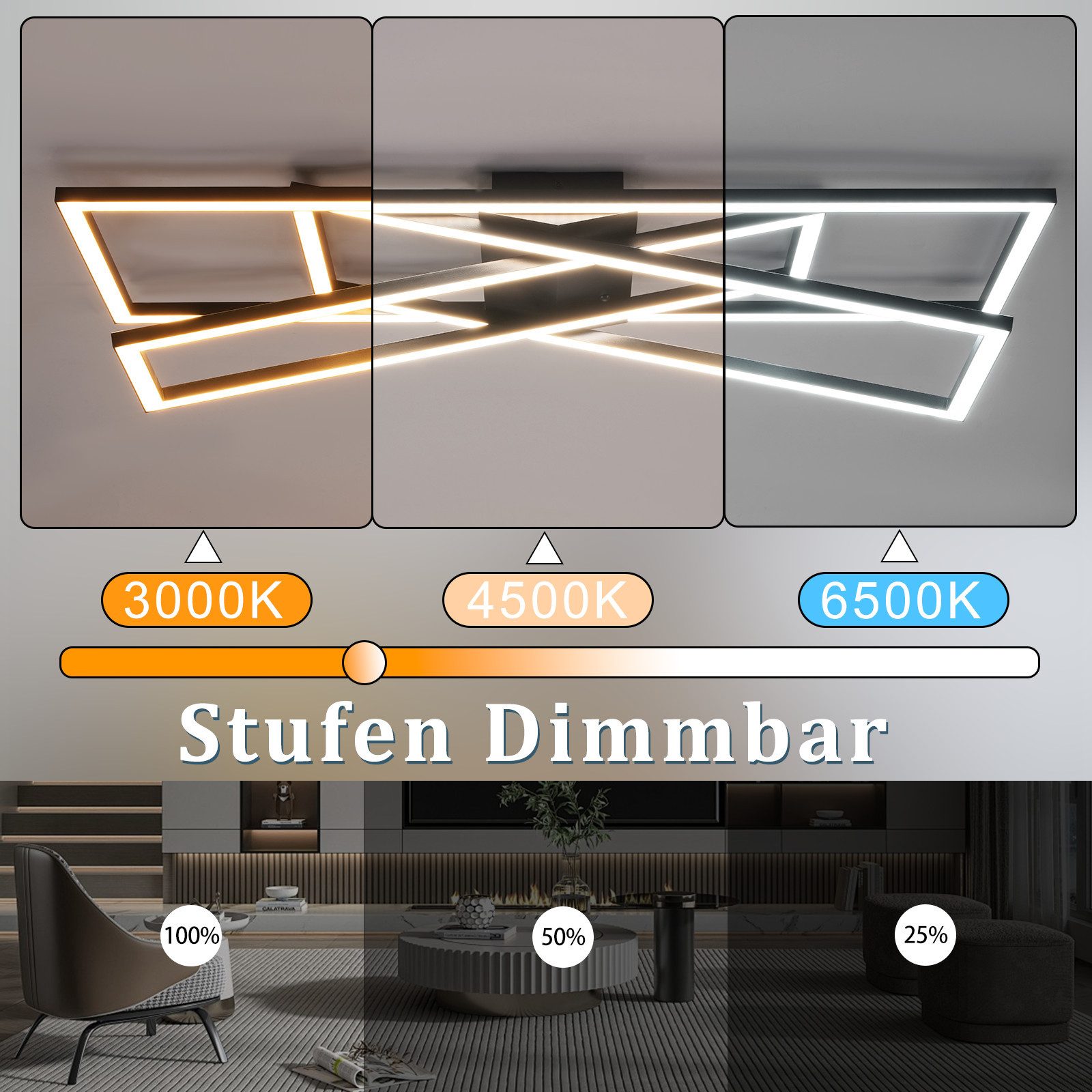 ZMH LED Deckenleuchte Wohnzimmer Schwarz 36/45W Dimmbar Deckenlampe Büro Ki günstig online kaufen